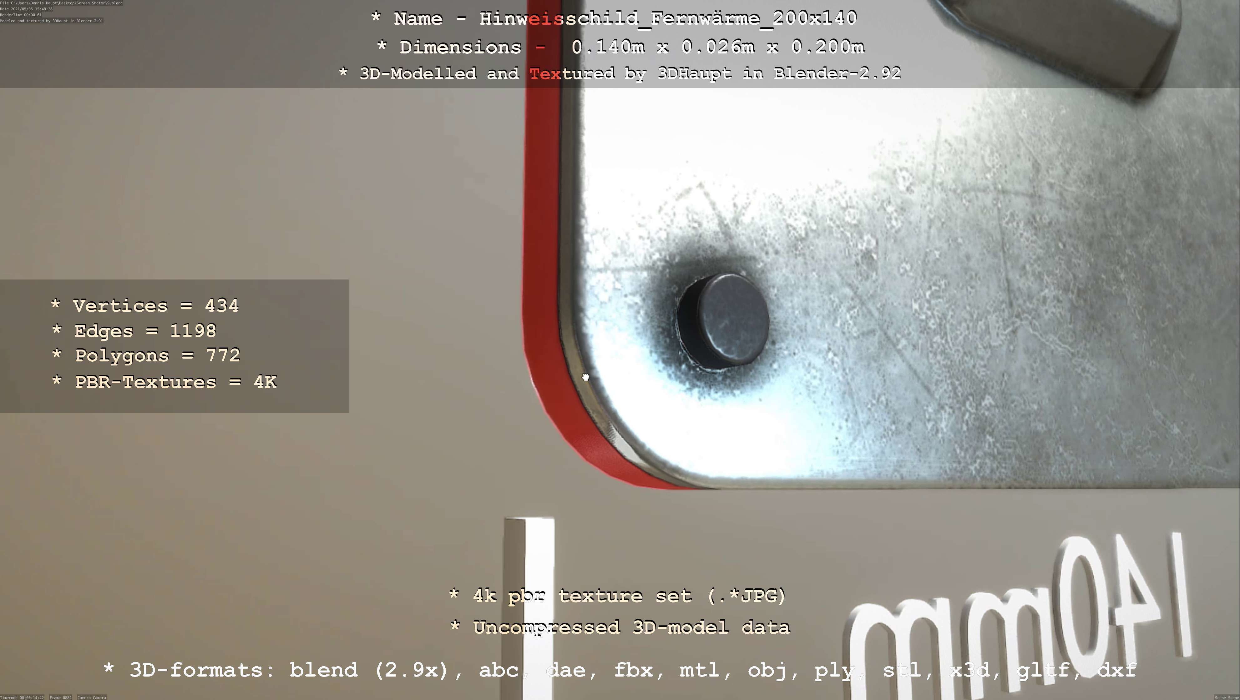 Hinweisschild Fernwaerme 200x140mm Low-poly 3D model_104