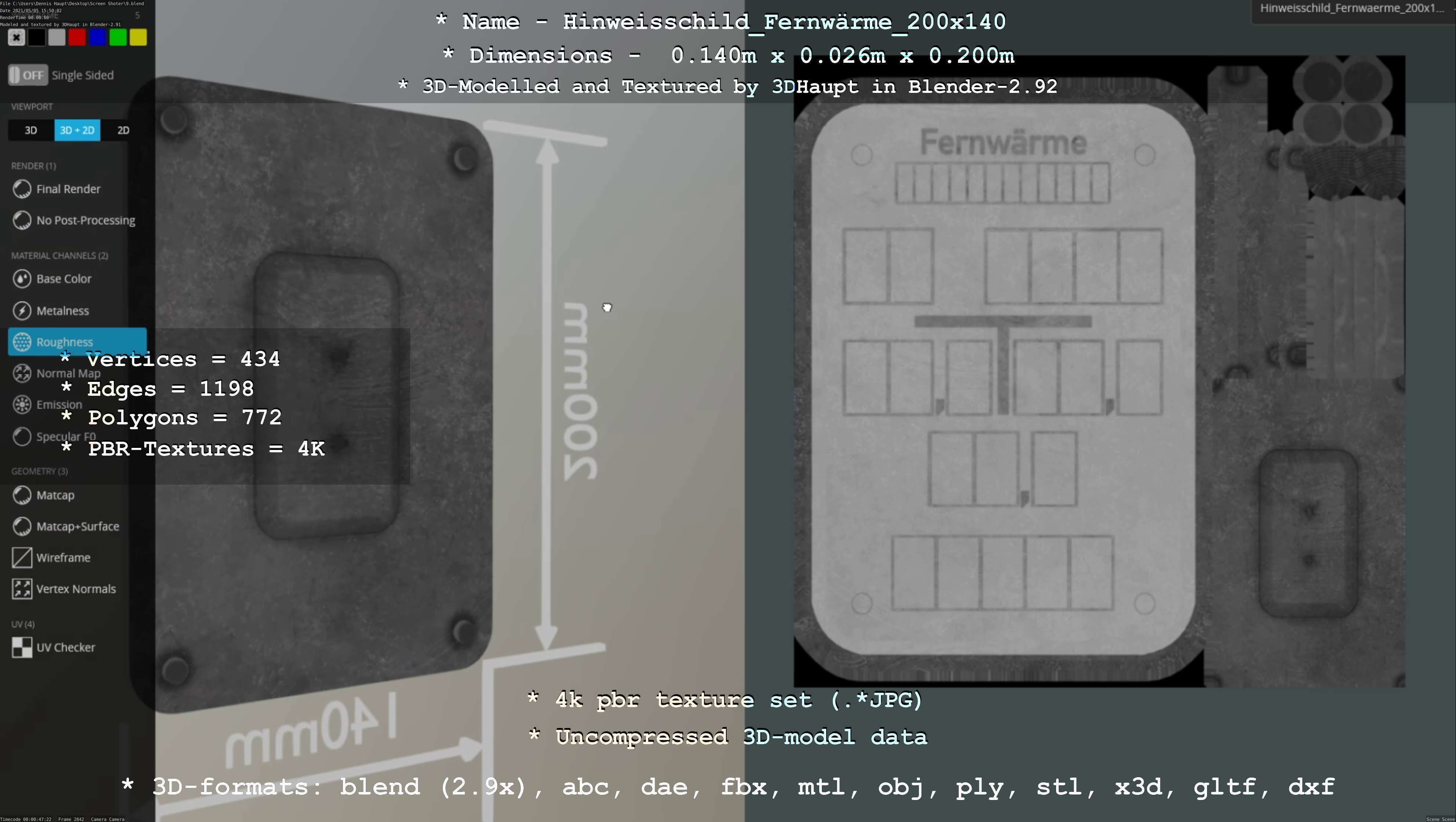 Hinweisschild Fernwaerme 200x140mm Low-poly 3D model_22