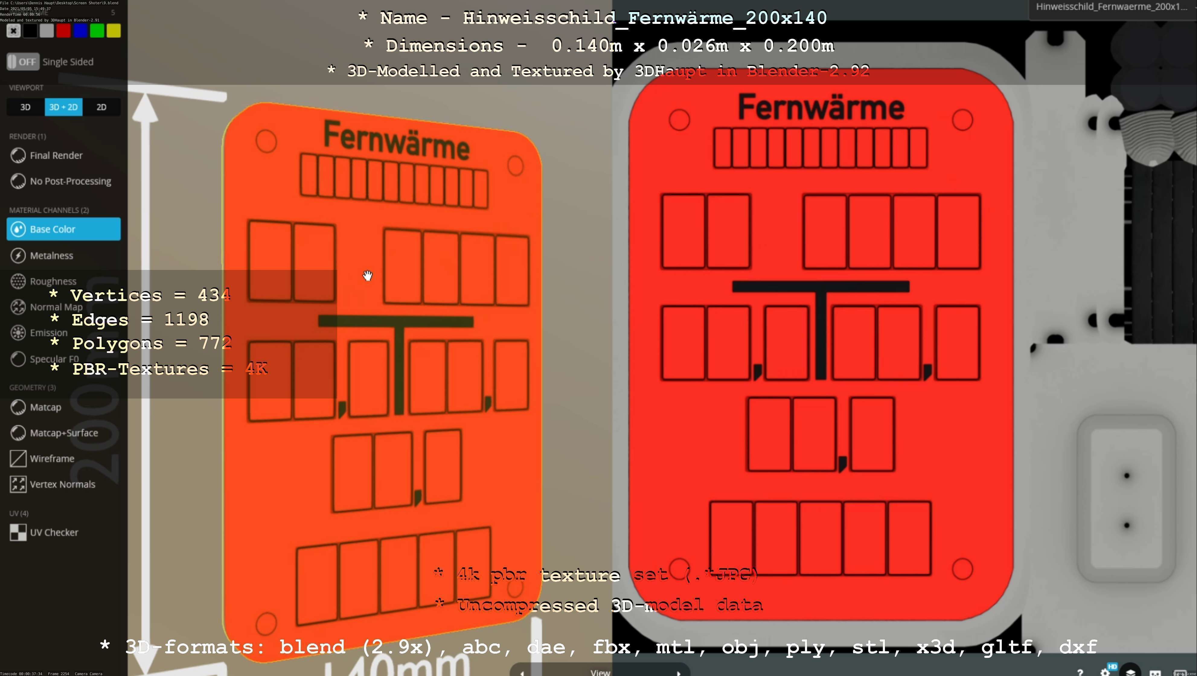 Hinweisschild Fernwaerme 200x140mm Low-poly 3D model_17