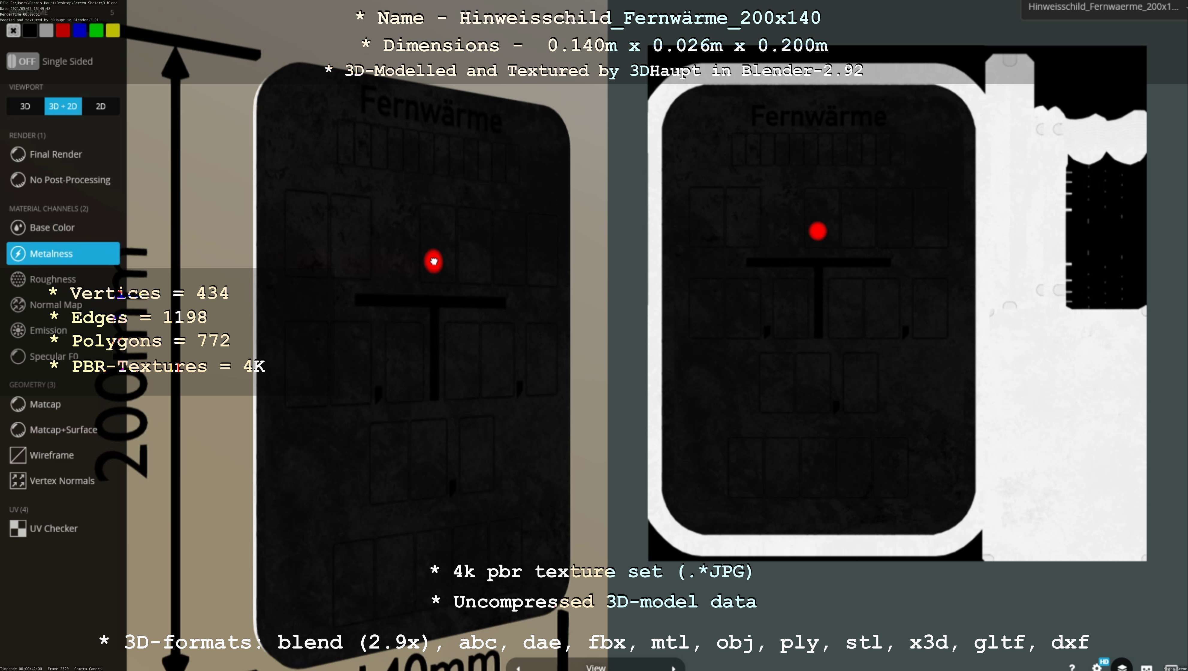 Hinweisschild Fernwaerme 200x140mm Low-poly 3D model_140