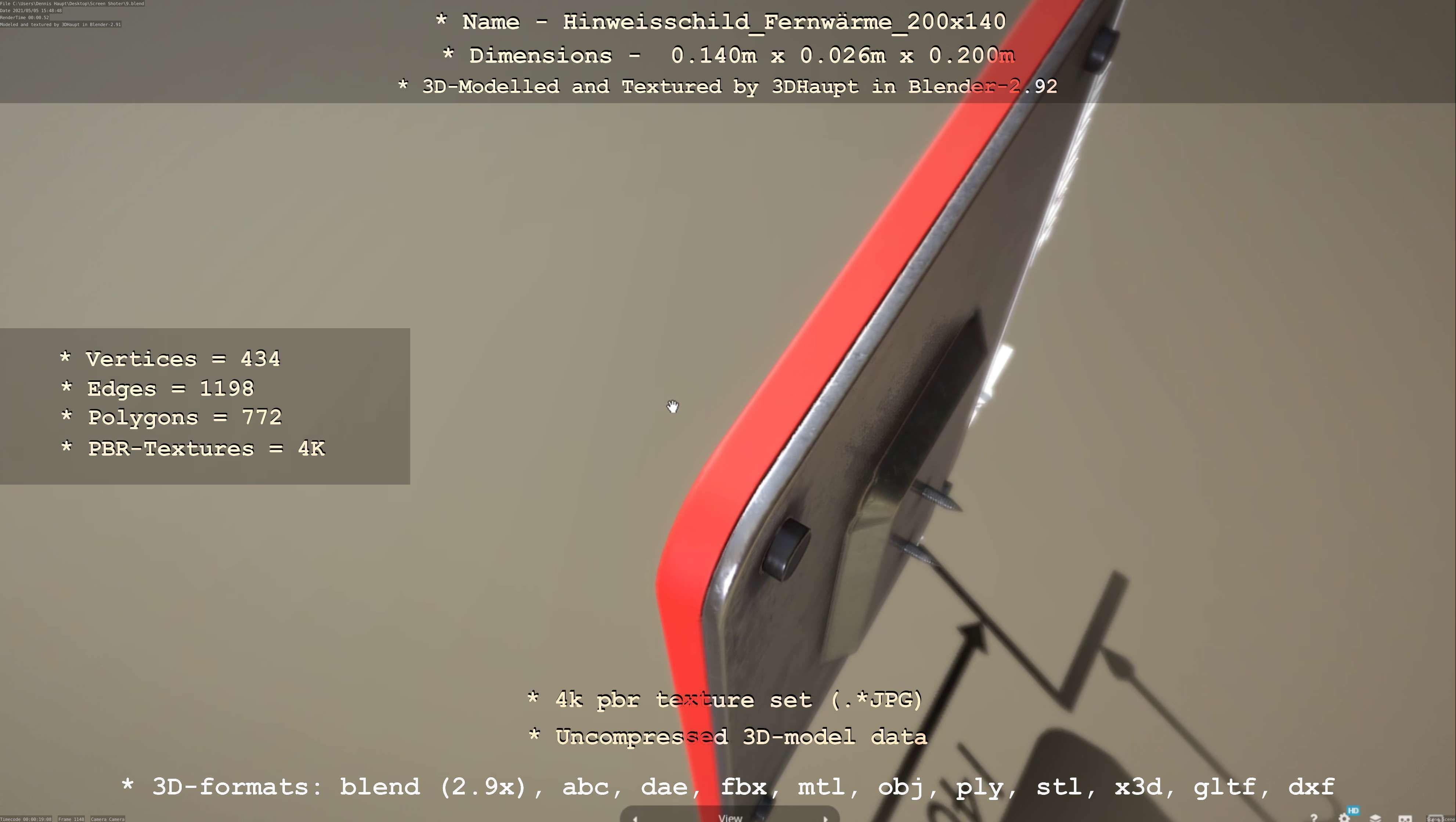 Hinweisschild Fernwaerme 200x140mm Low-poly 3D model_106