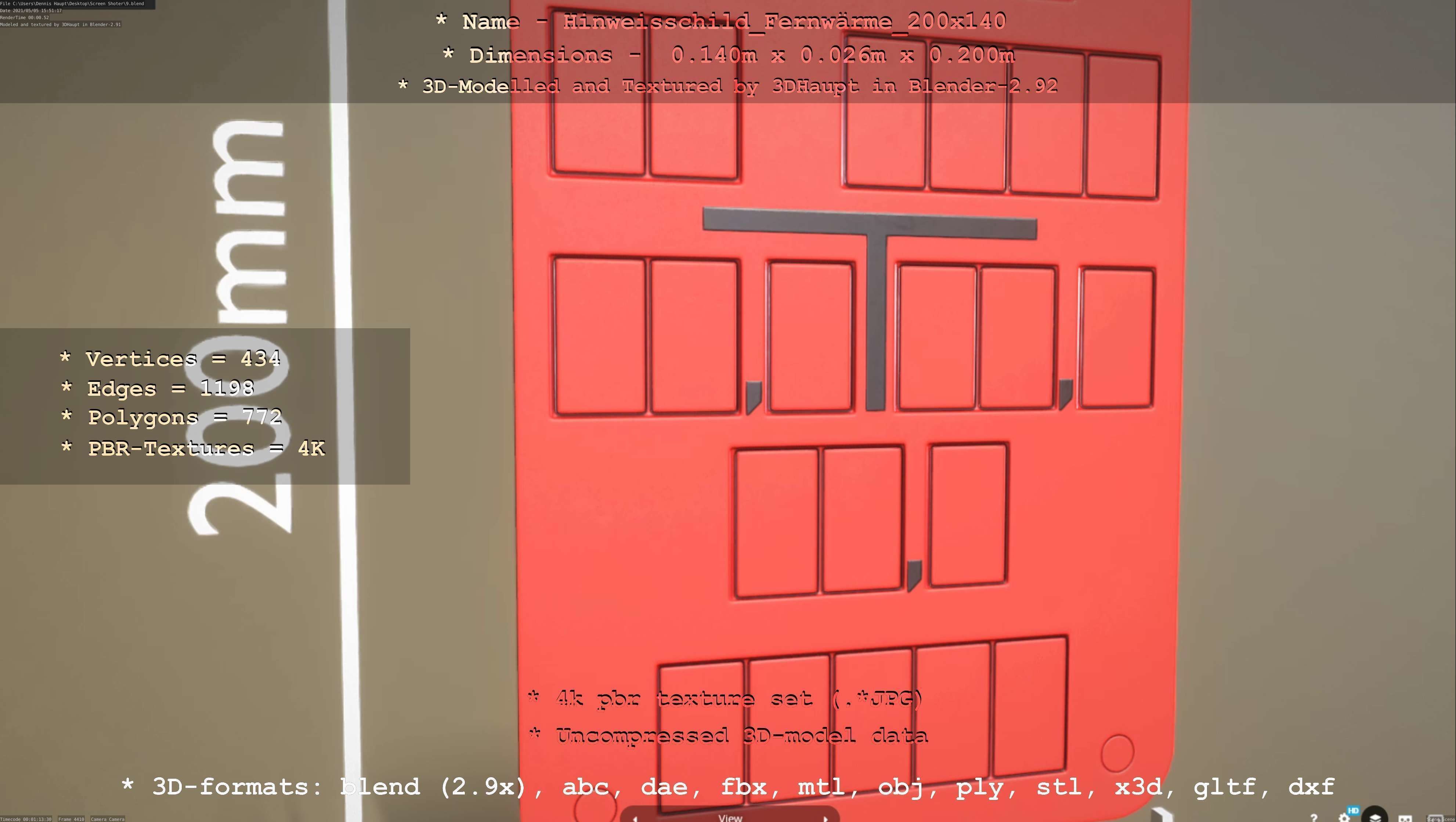 Hinweisschild Fernwaerme 200x140mm Low-poly 3D model_70