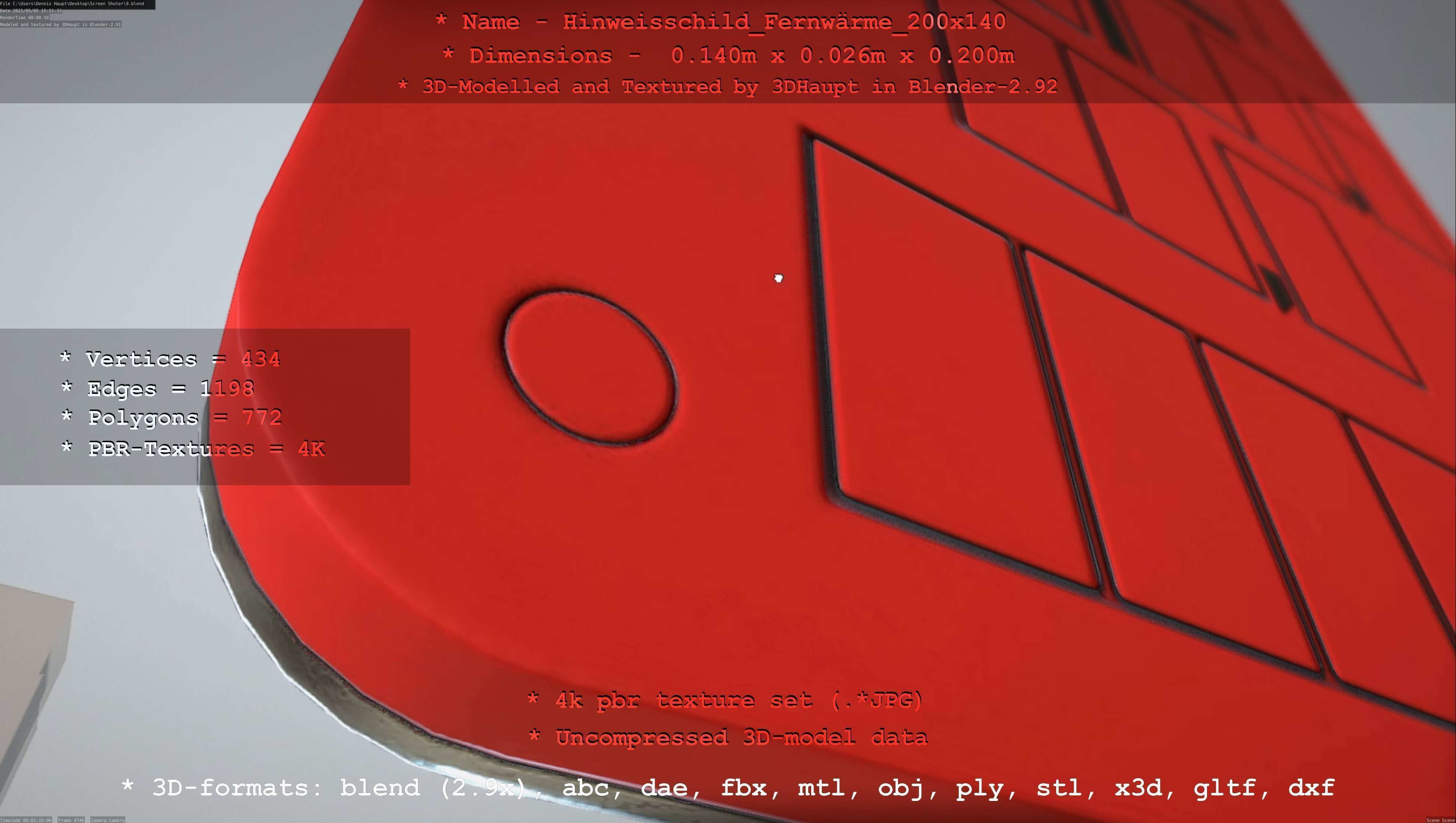 Hinweisschild Fernwaerme 200x140mm Low-poly 3D model_81