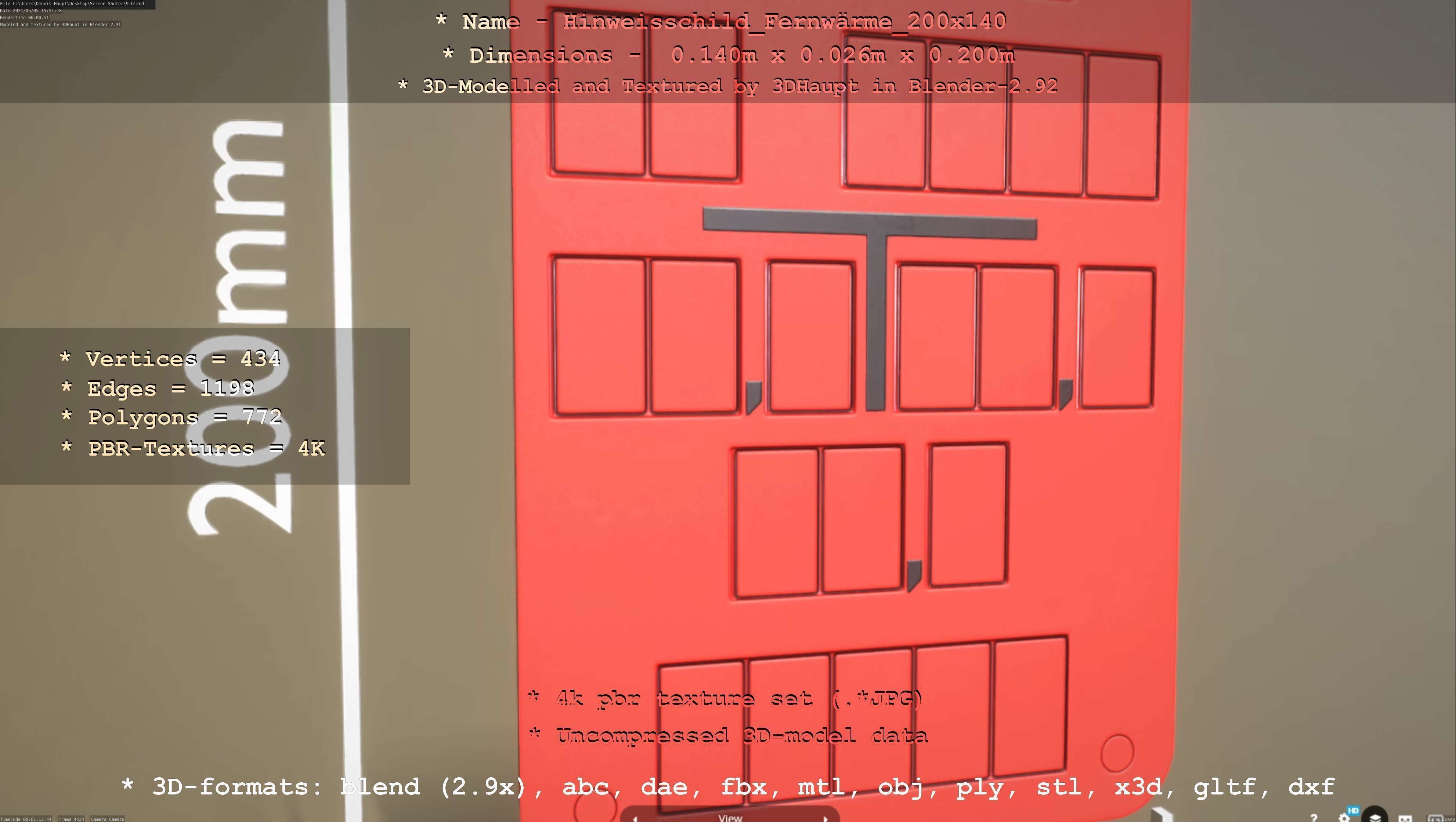 Hinweisschild Fernwaerme 200x140mm Low-poly 3D model_73