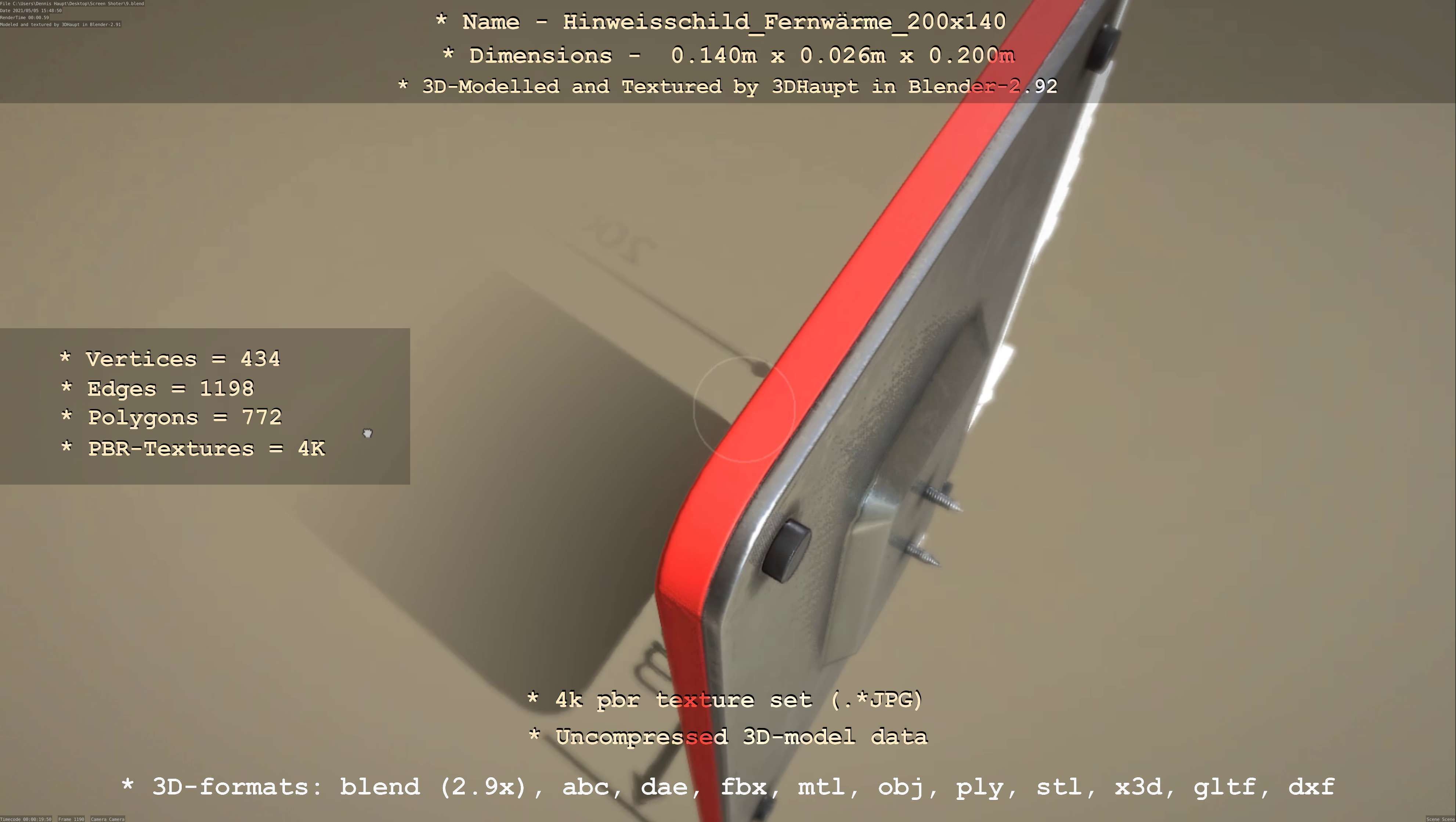 Hinweisschild Fernwaerme 200x140mm Low-poly 3D model_112