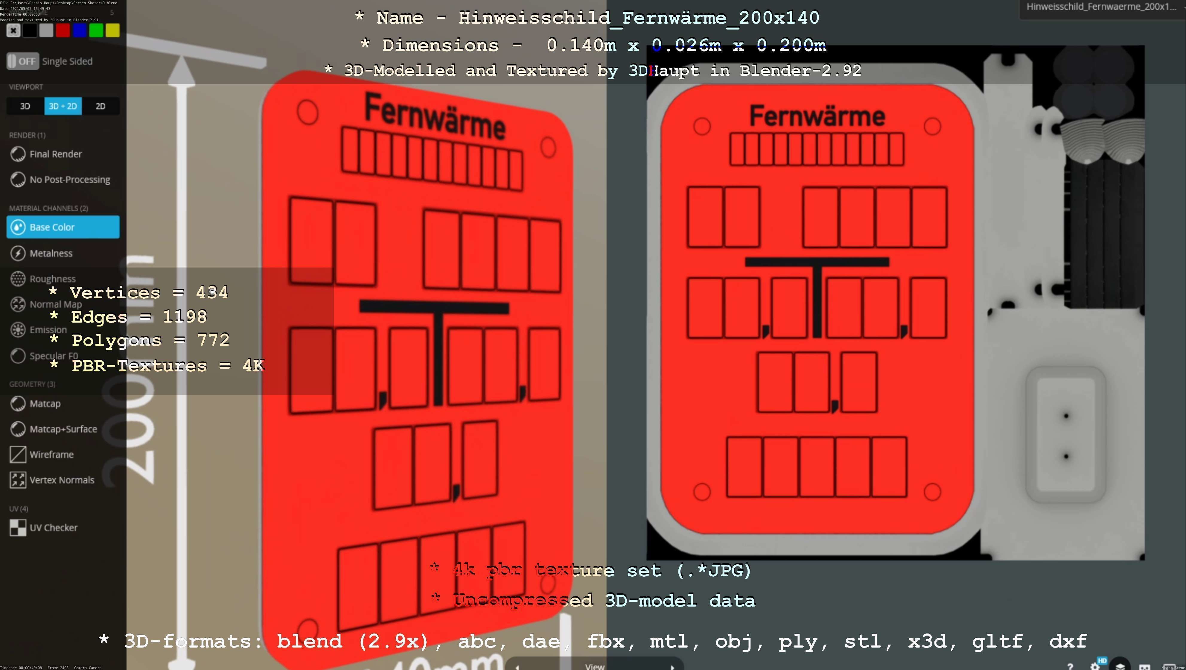 Hinweisschild Fernwaerme 200x140mm Low-poly 3D model_18