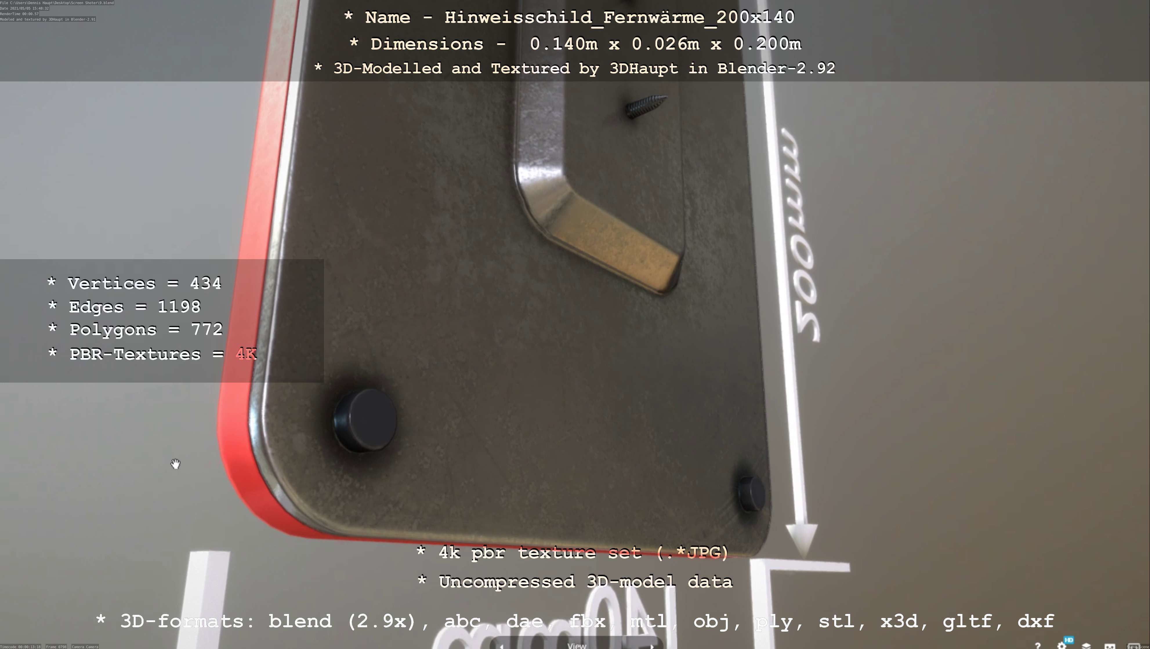 Hinweisschild Fernwaerme 200x140mm Low-poly 3D model_102