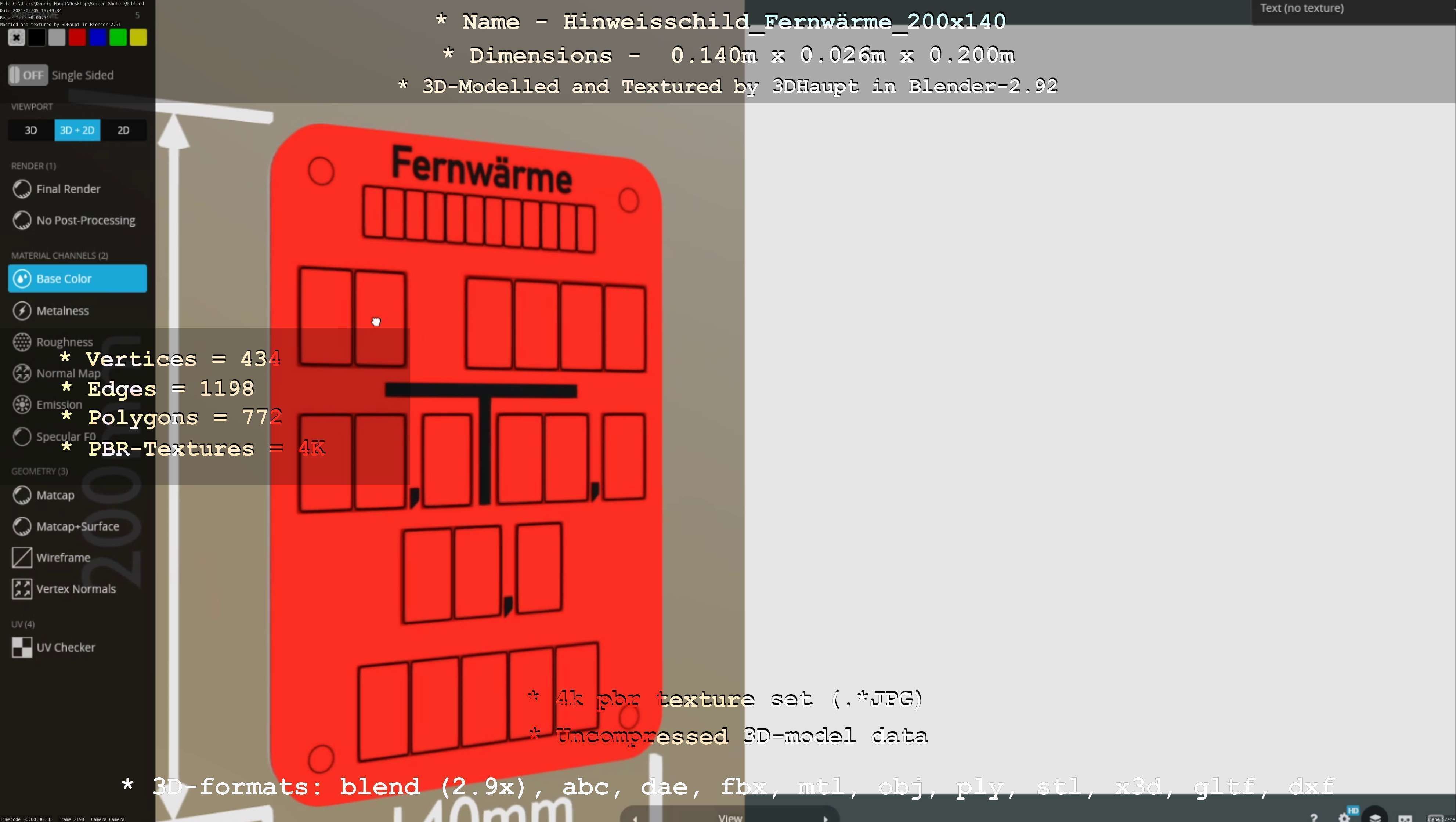 Hinweisschild Fernwaerme 200x140mm Low-poly 3D model_147