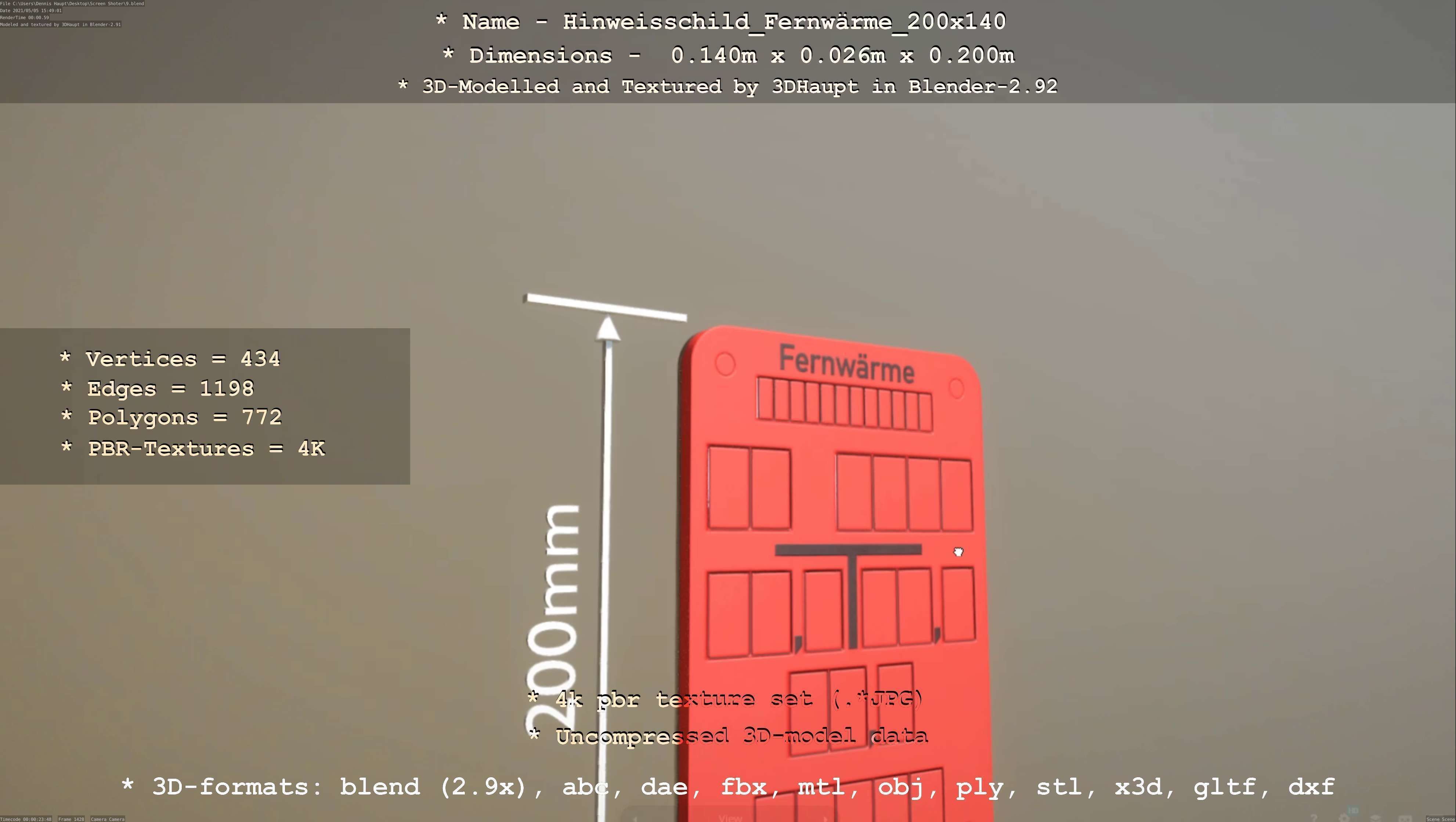 Hinweisschild Fernwaerme 200x140mm Low-poly 3D model_113