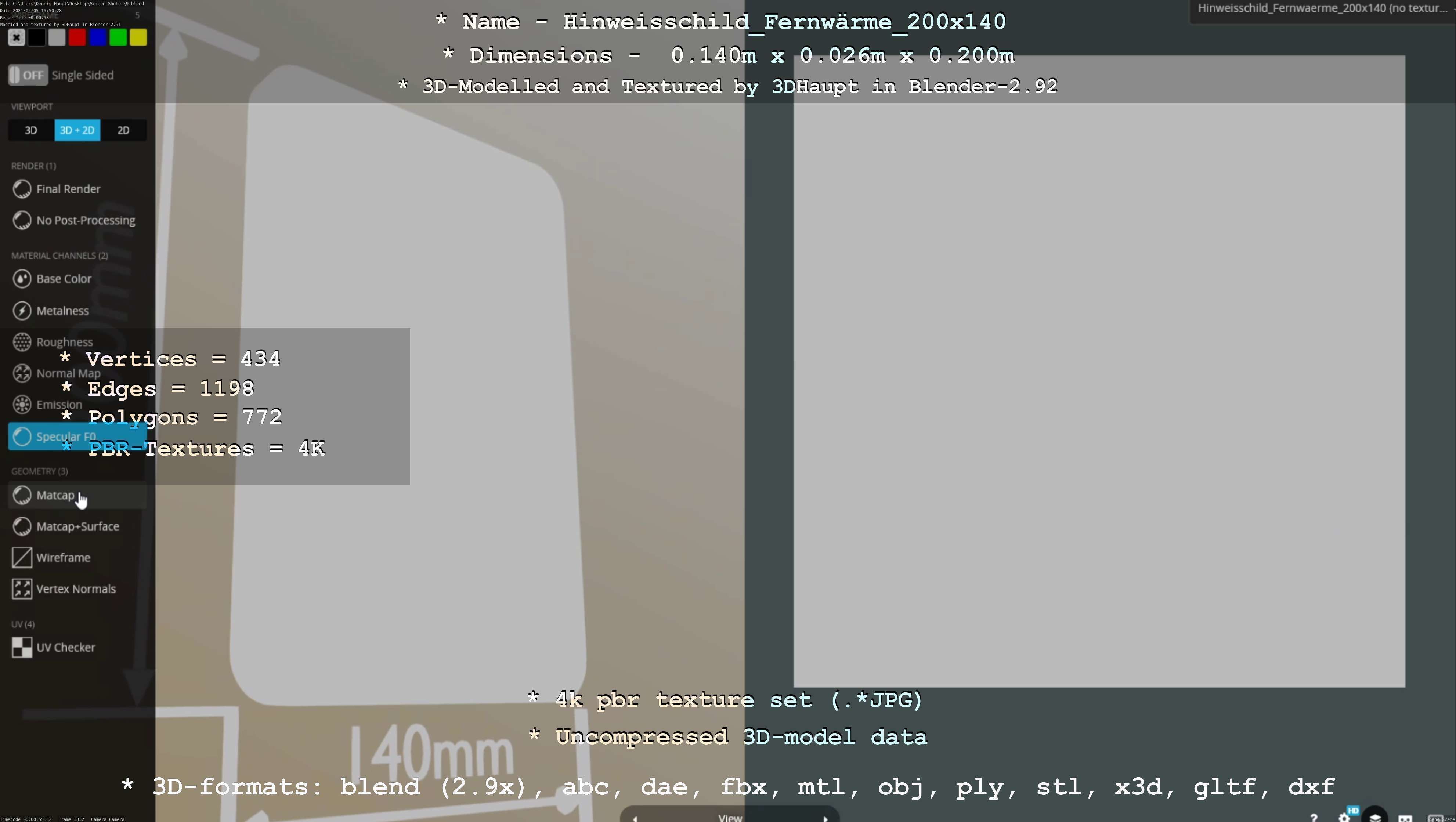 Hinweisschild Fernwaerme 200x140mm Low-poly 3D model_25