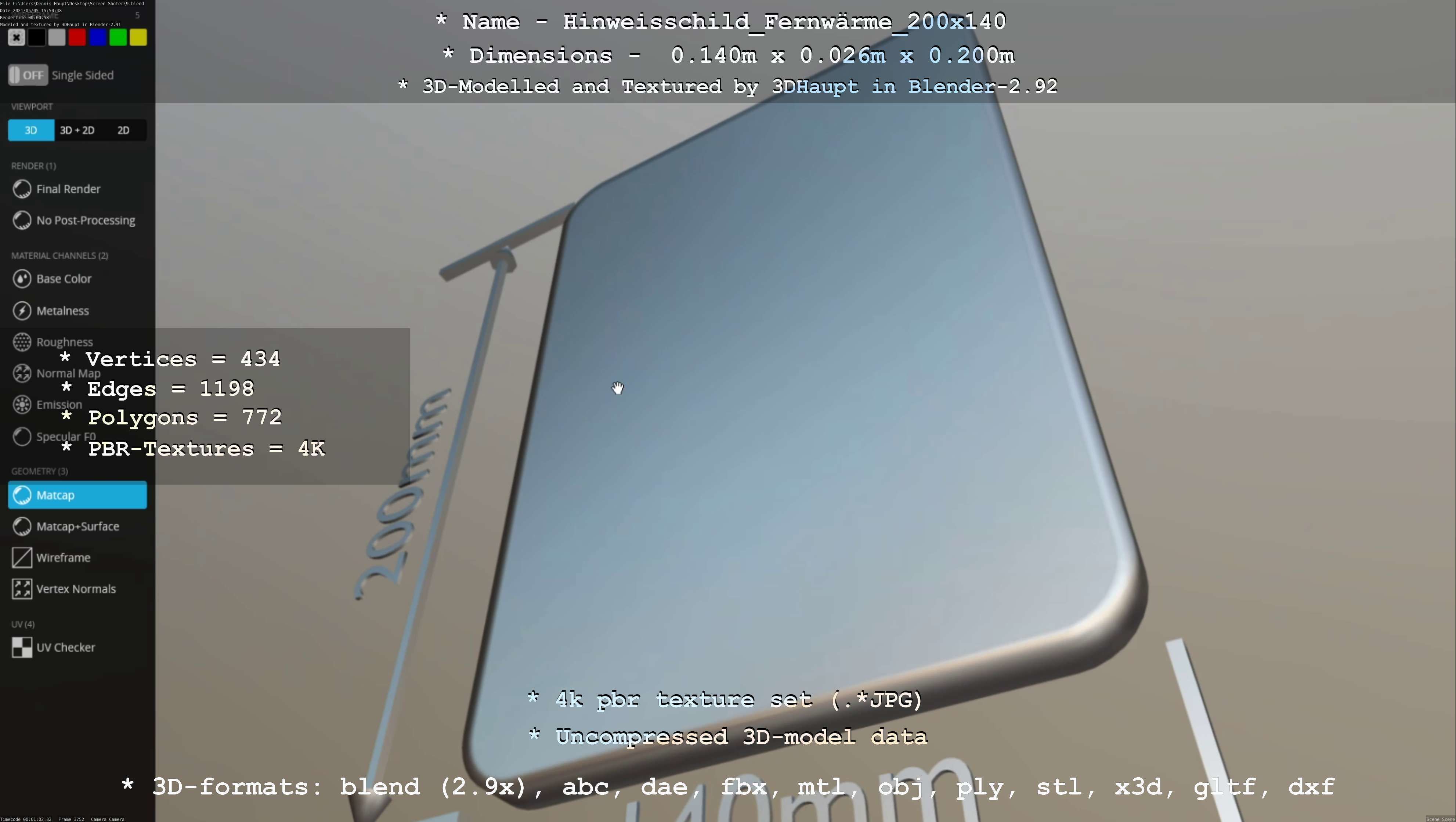 Hinweisschild Fernwaerme 200x140mm Low-poly 3D model_53