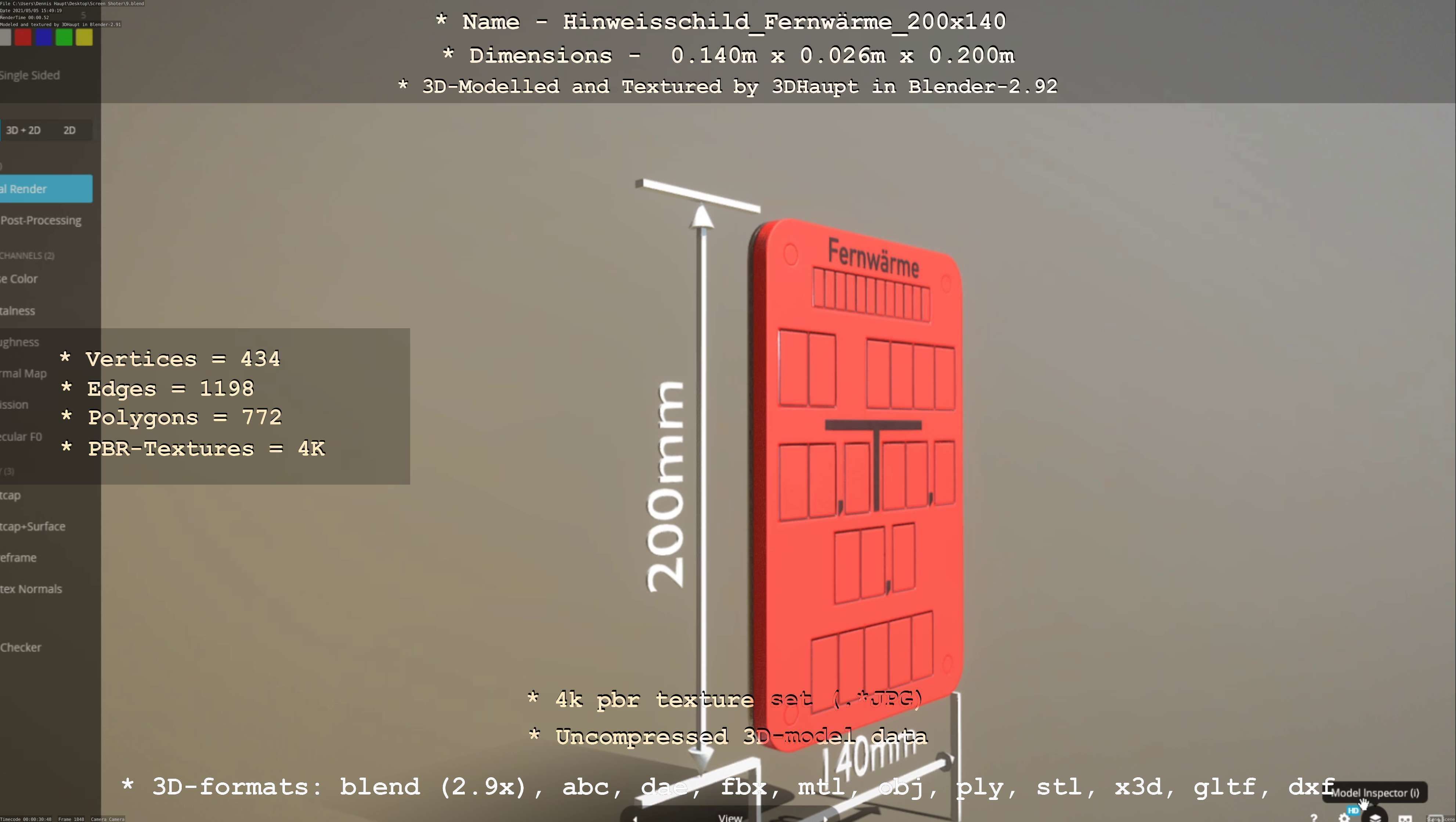 Hinweisschild Fernwaerme 200x140mm Low-poly 3D model_123