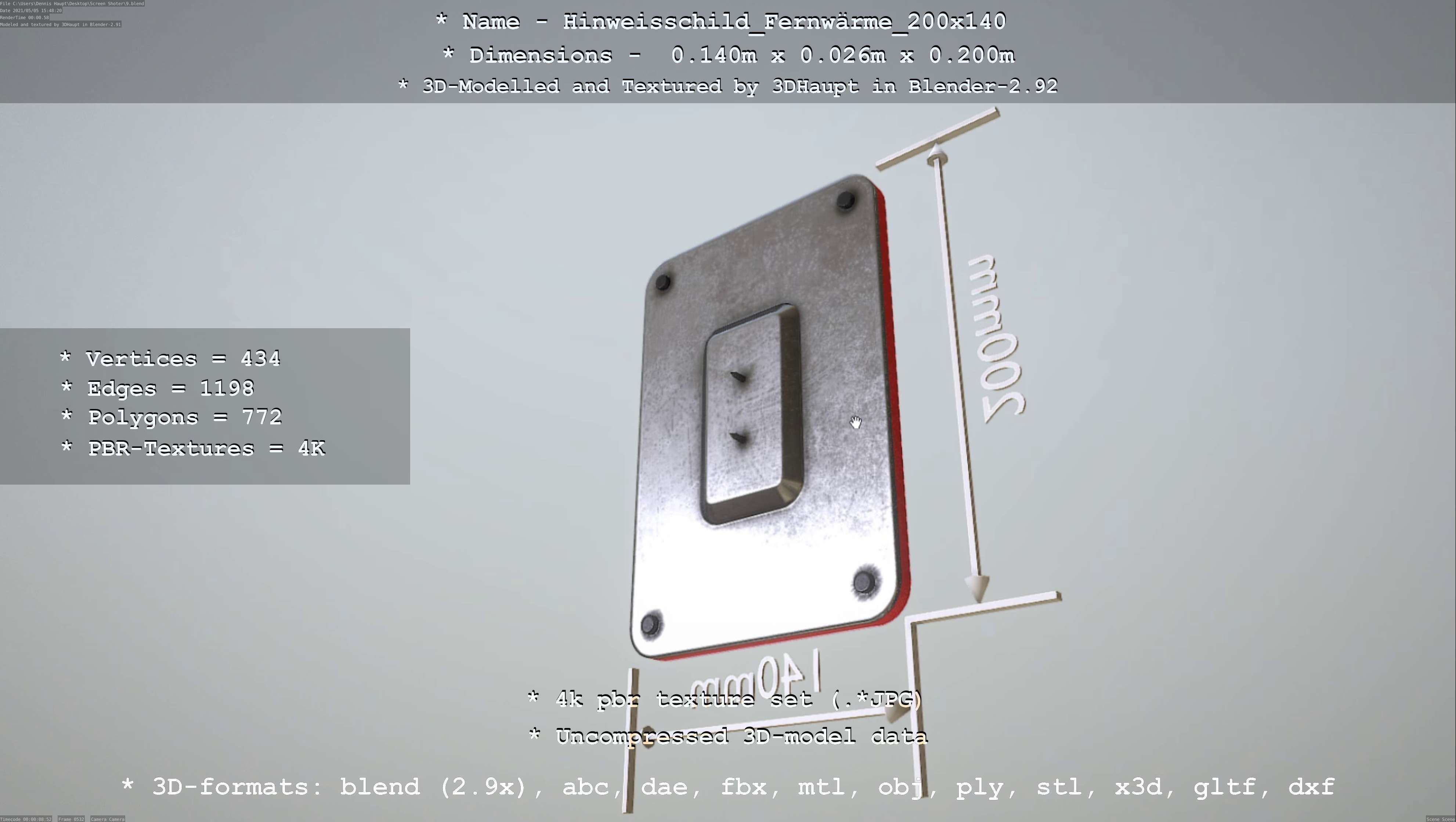 Hinweisschild Fernwaerme 200x140mm Low-poly 3D model_43