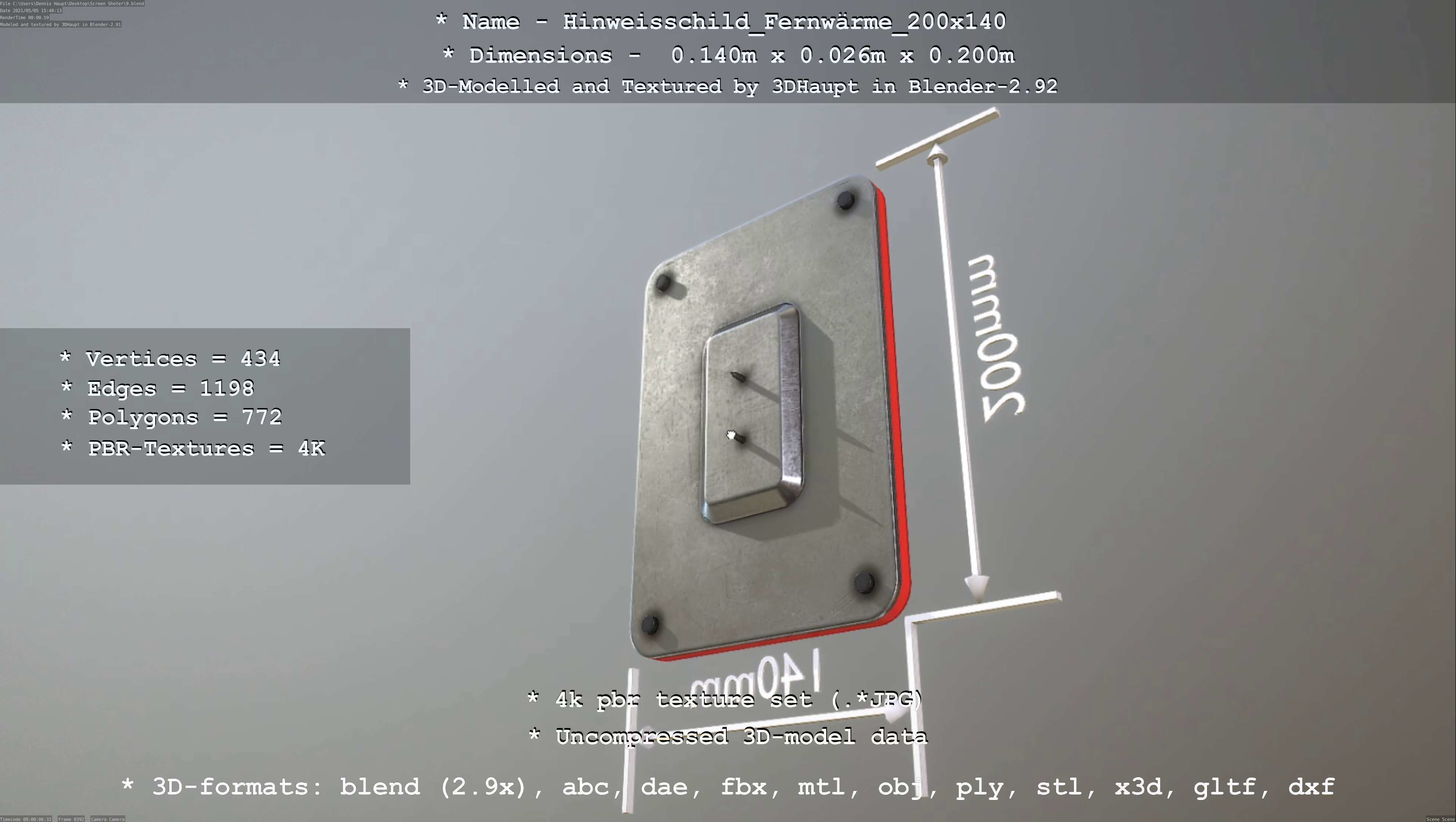 Hinweisschild Fernwaerme 200x140mm Low-poly 3D model_13