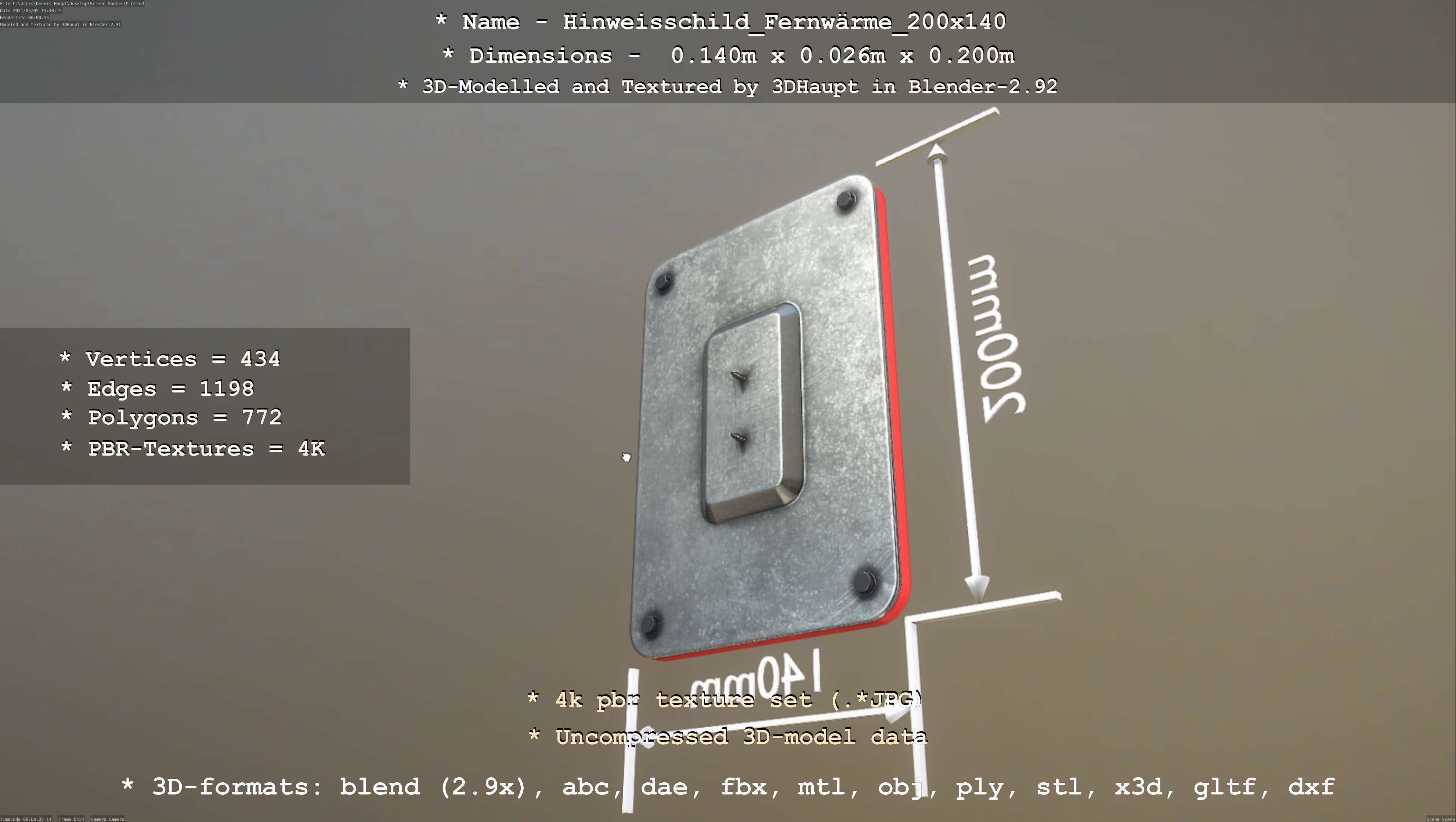 Hinweisschild Fernwaerme 200x140mm Low-poly 3D model_94