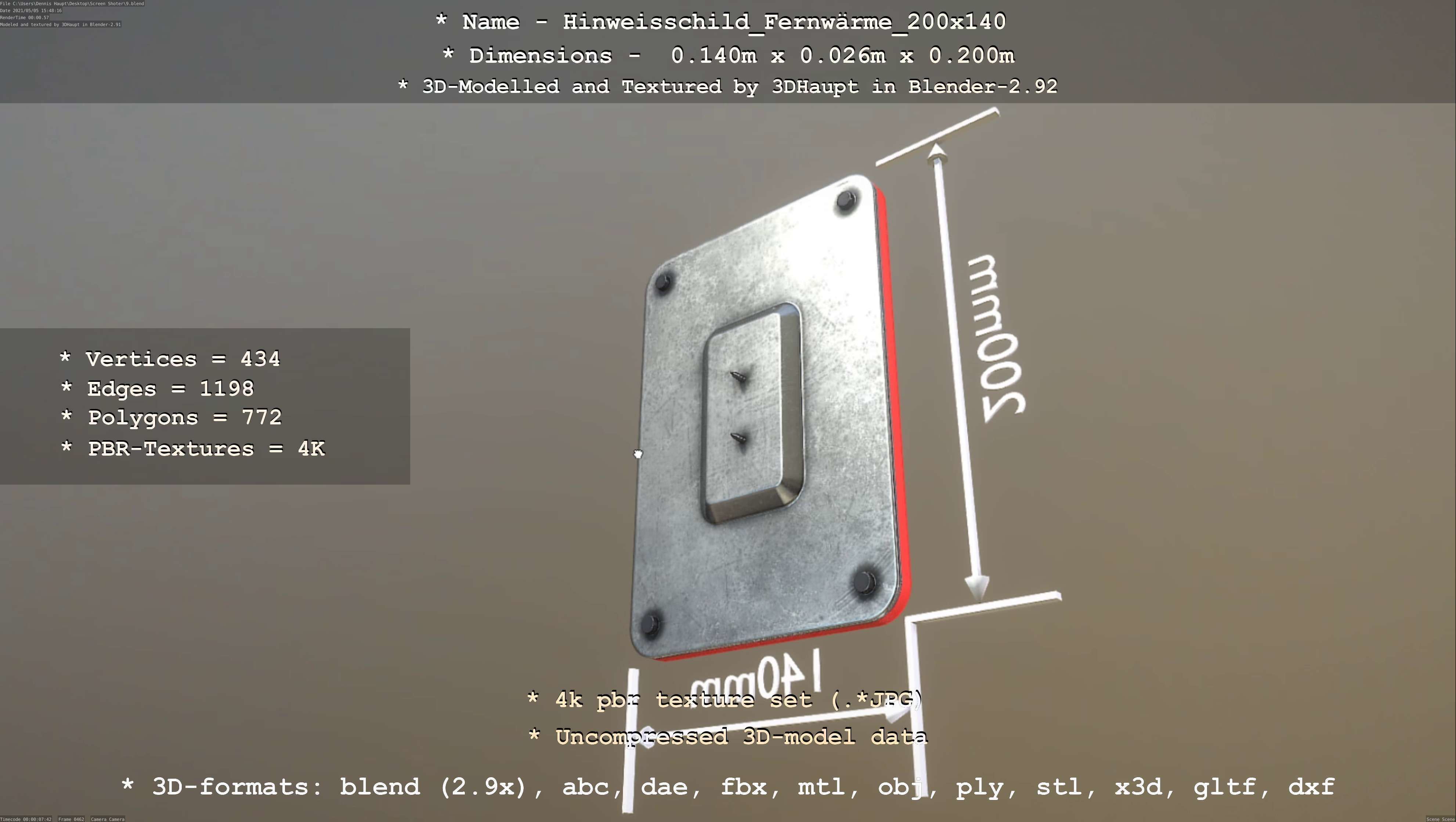 Hinweisschild Fernwaerme 200x140mm Low-poly 3D model_93