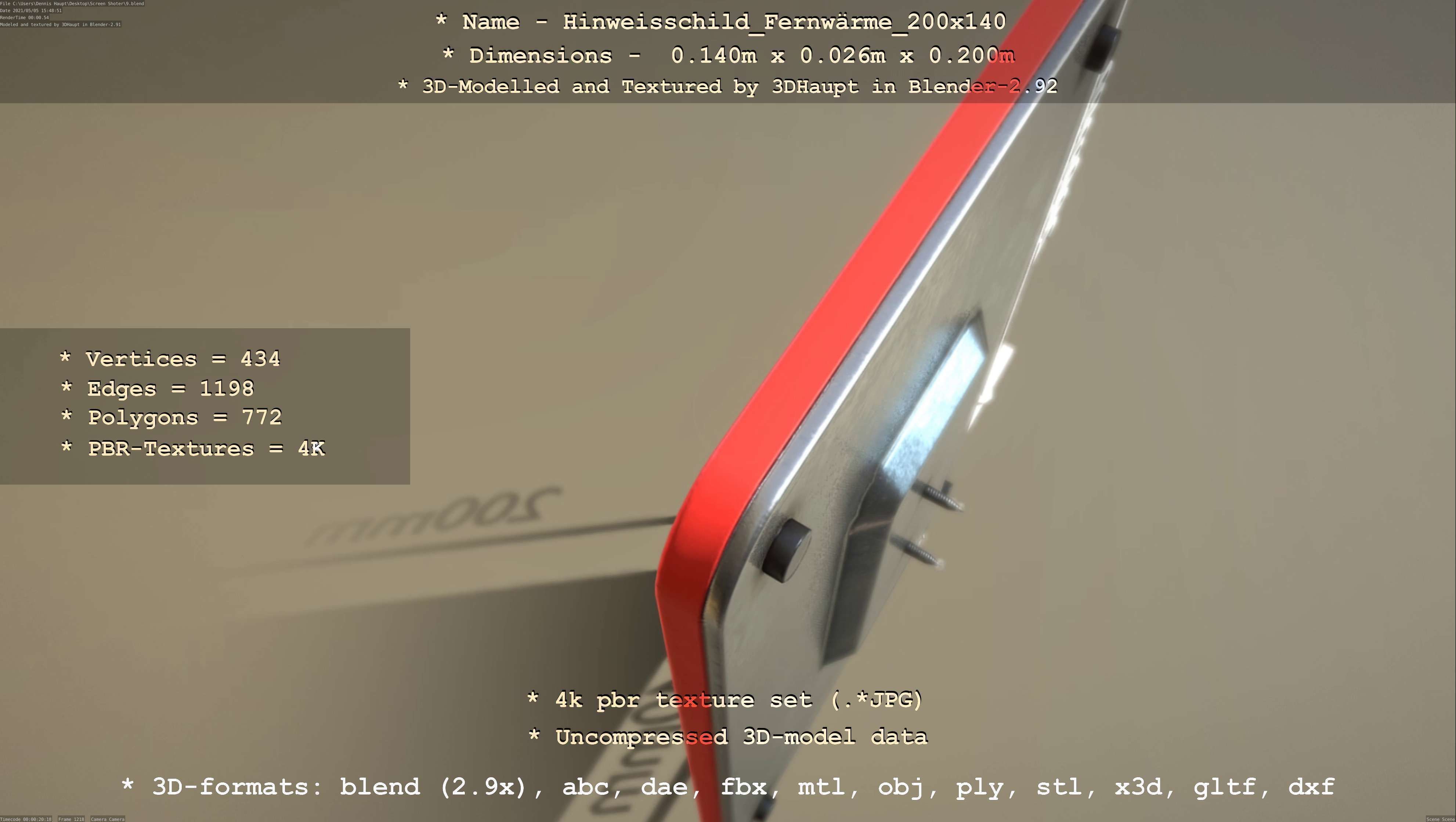 Hinweisschild Fernwaerme 200x140mm Low-poly 3D model_8