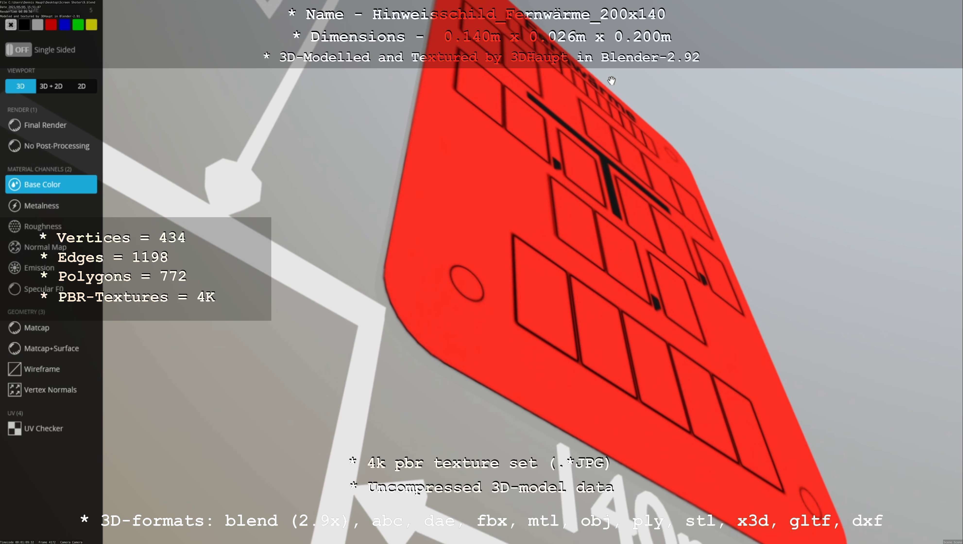 Hinweisschild Fernwaerme 200x140mm Low-poly 3D model_30