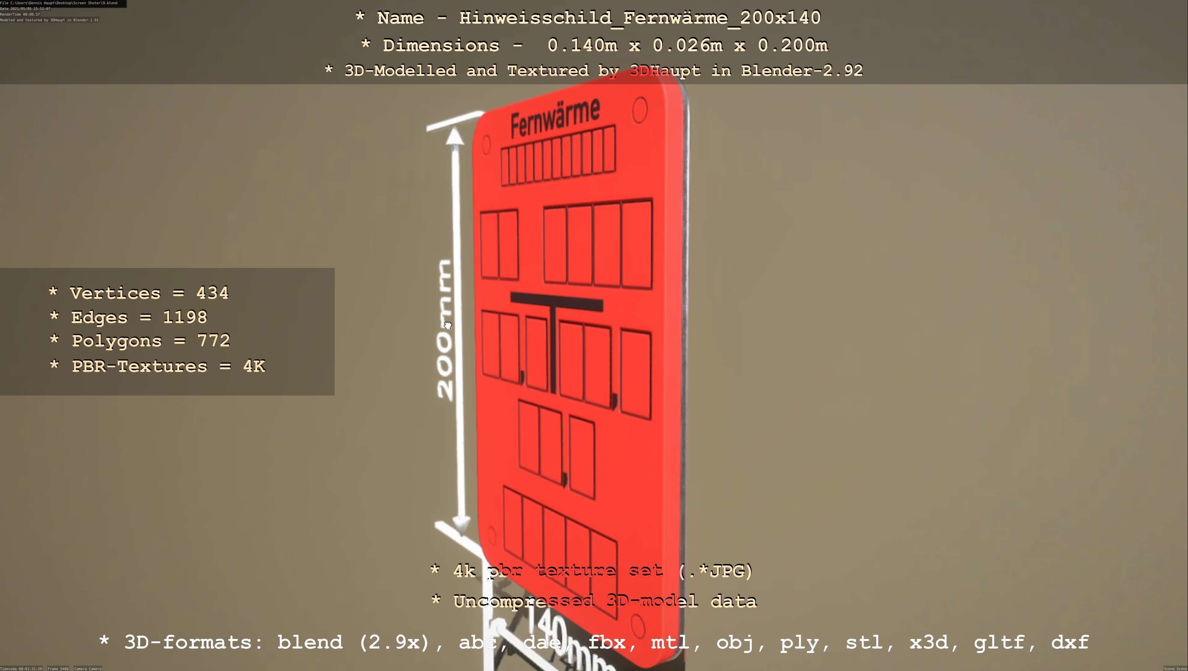 Hinweisschild Fernwaerme 200x140mm Low-poly 3D model_34