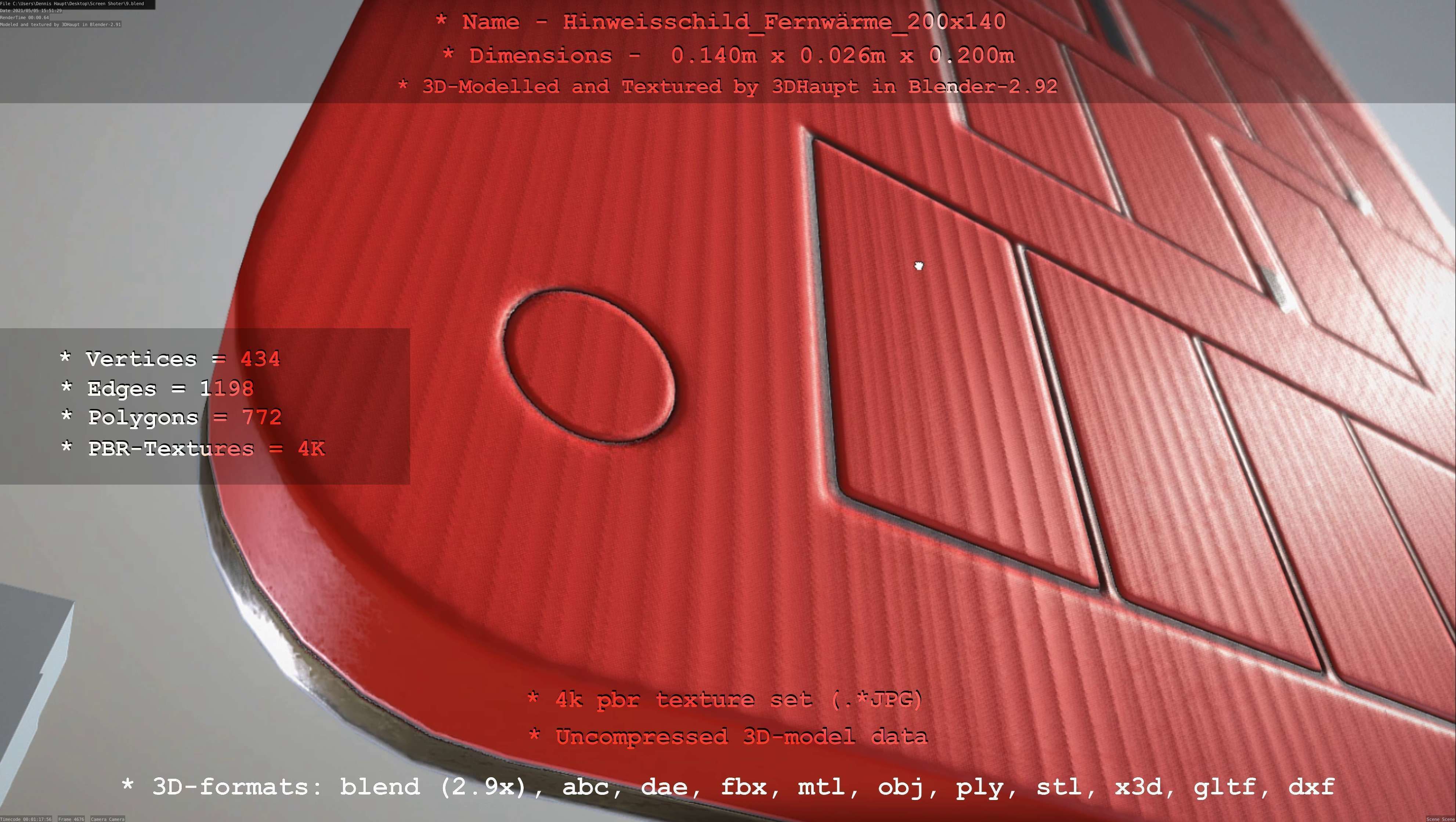 Hinweisschild Fernwaerme 200x140mm Low-poly 3D model_82