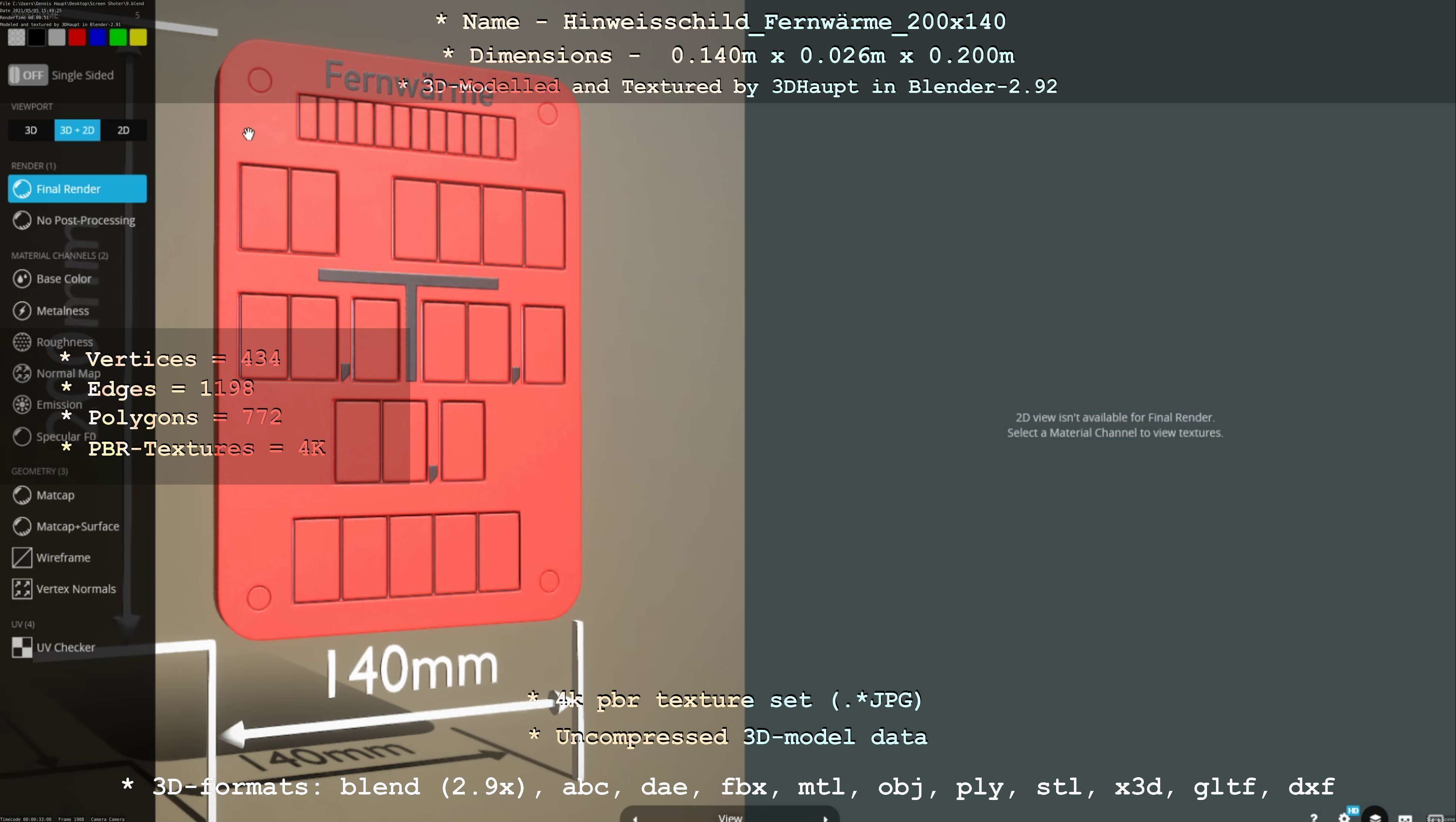 Hinweisschild Fernwaerme 200x140mm Low-poly 3D model_16