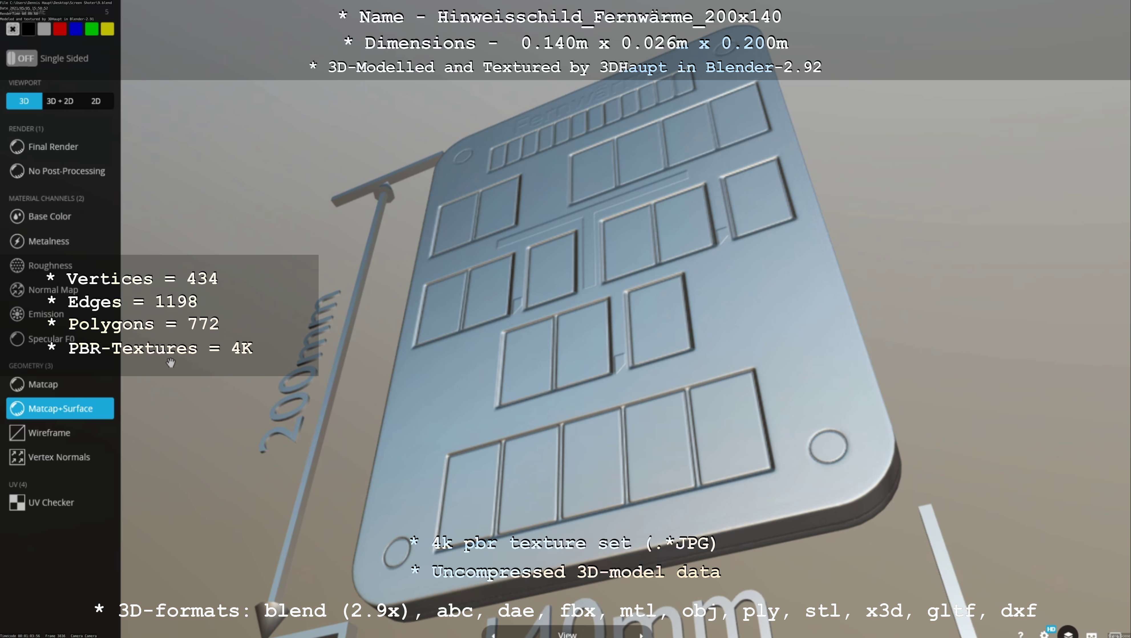 Hinweisschild Fernwaerme 200x140mm Low-poly 3D model_28