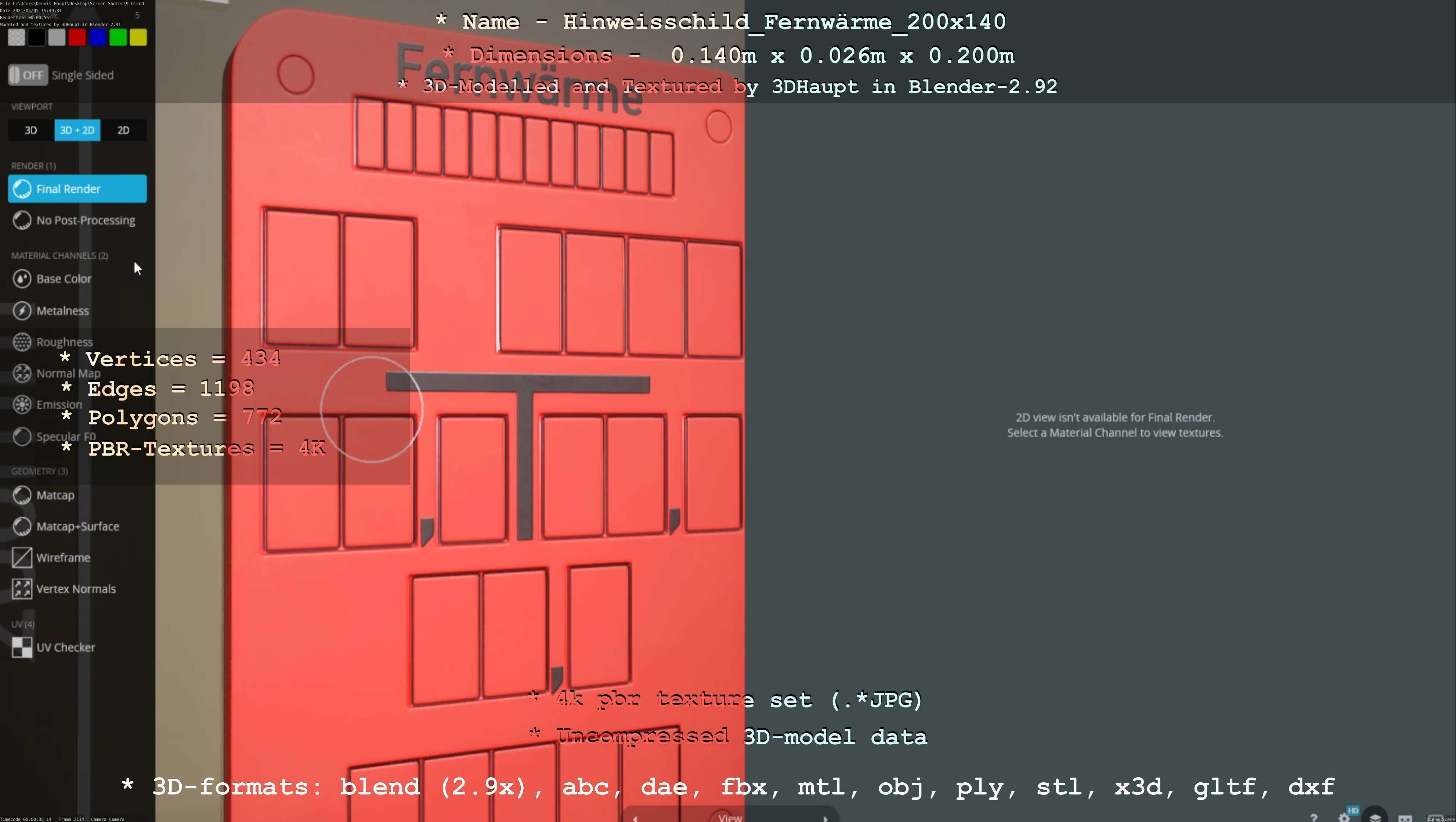 Hinweisschild Fernwaerme 200x140mm Low-poly 3D model_130