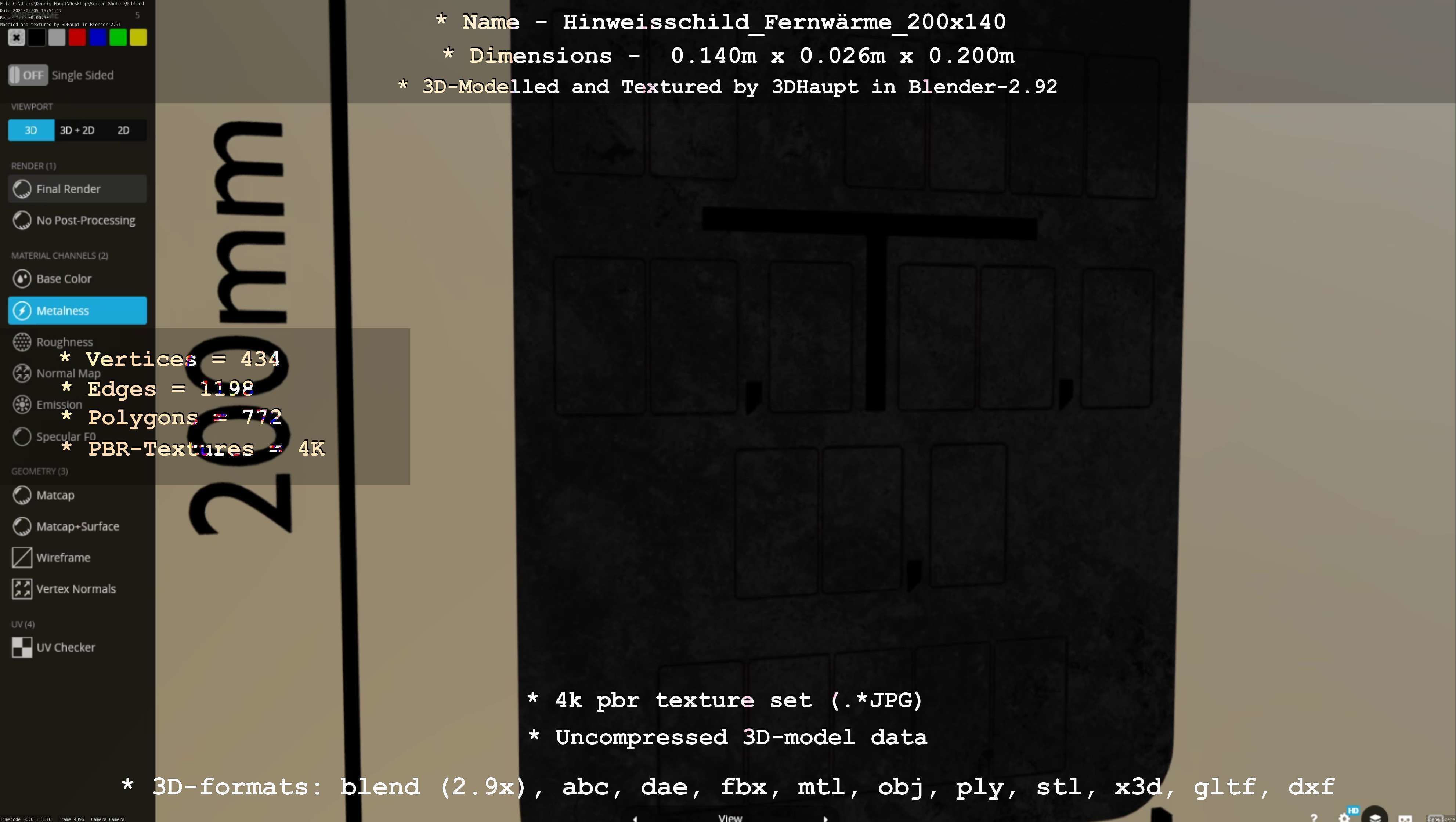 Hinweisschild Fernwaerme 200x140mm Low-poly 3D model_71