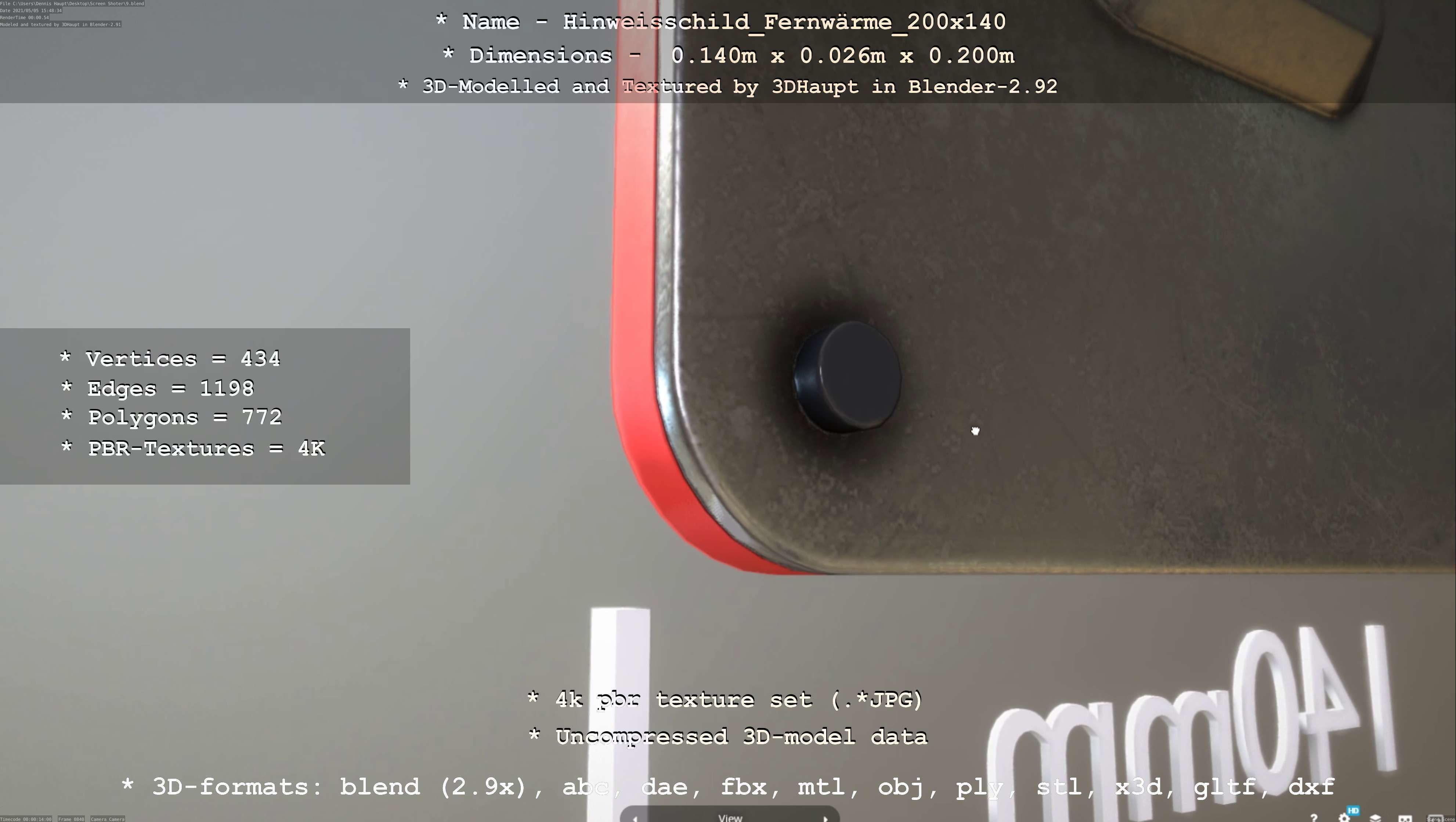 Hinweisschild Fernwaerme 200x140mm Low-poly 3D model_100