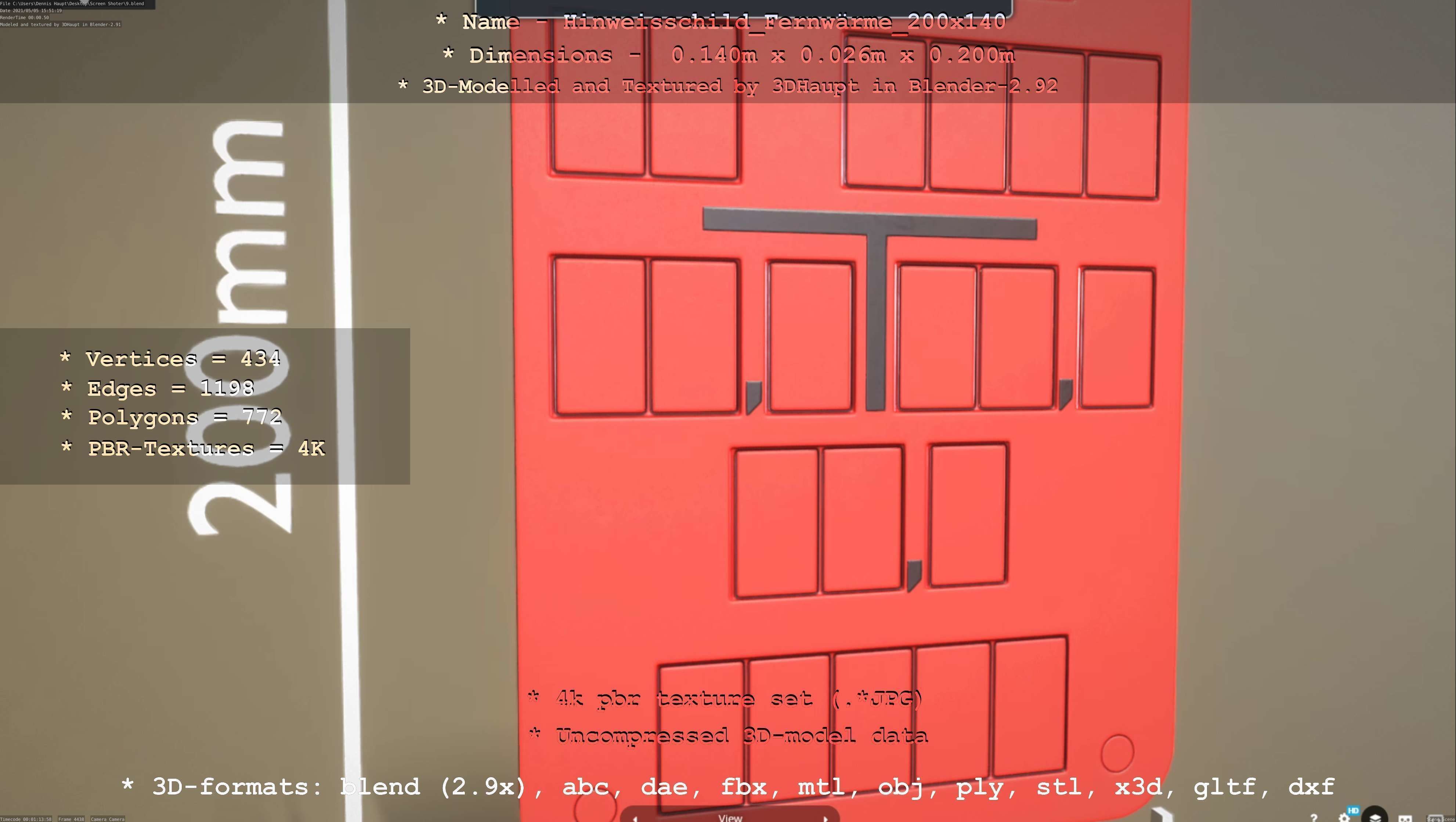 Hinweisschild Fernwaerme 200x140mm Low-poly 3D model_80