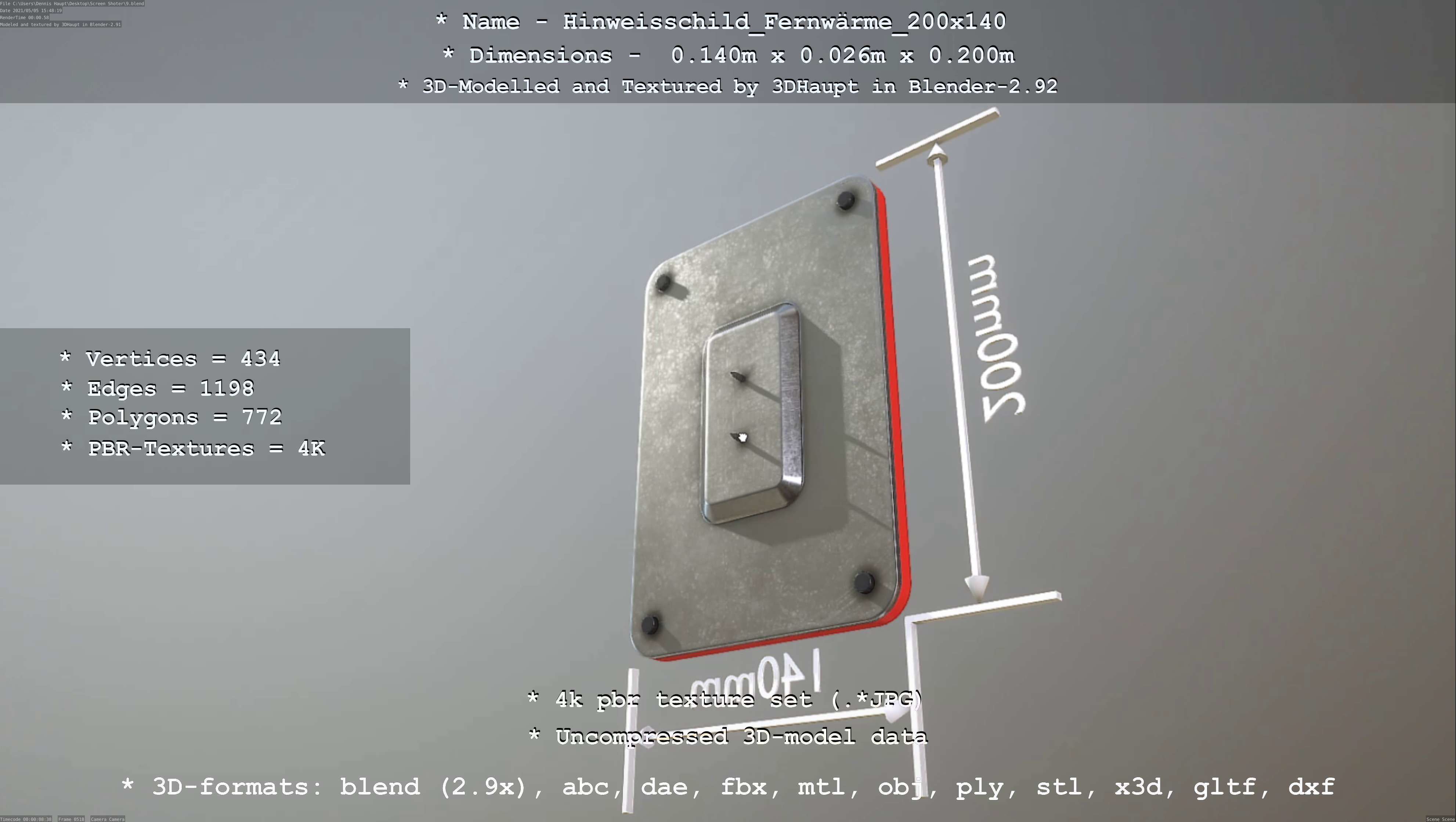 Hinweisschild Fernwaerme 200x140mm Low-poly 3D model_35