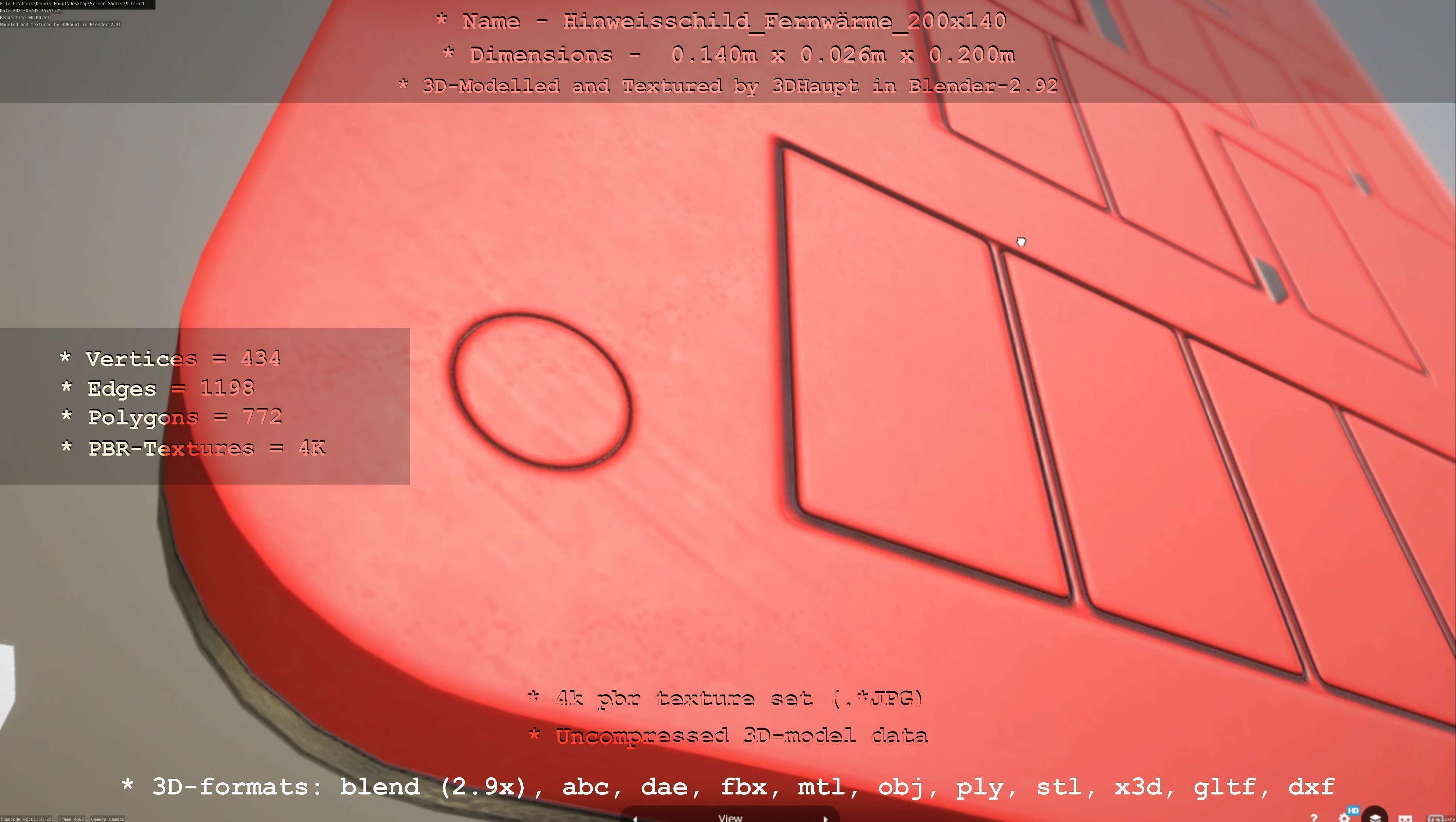 Hinweisschild Fernwaerme 200x140mm Low-poly 3D model_31