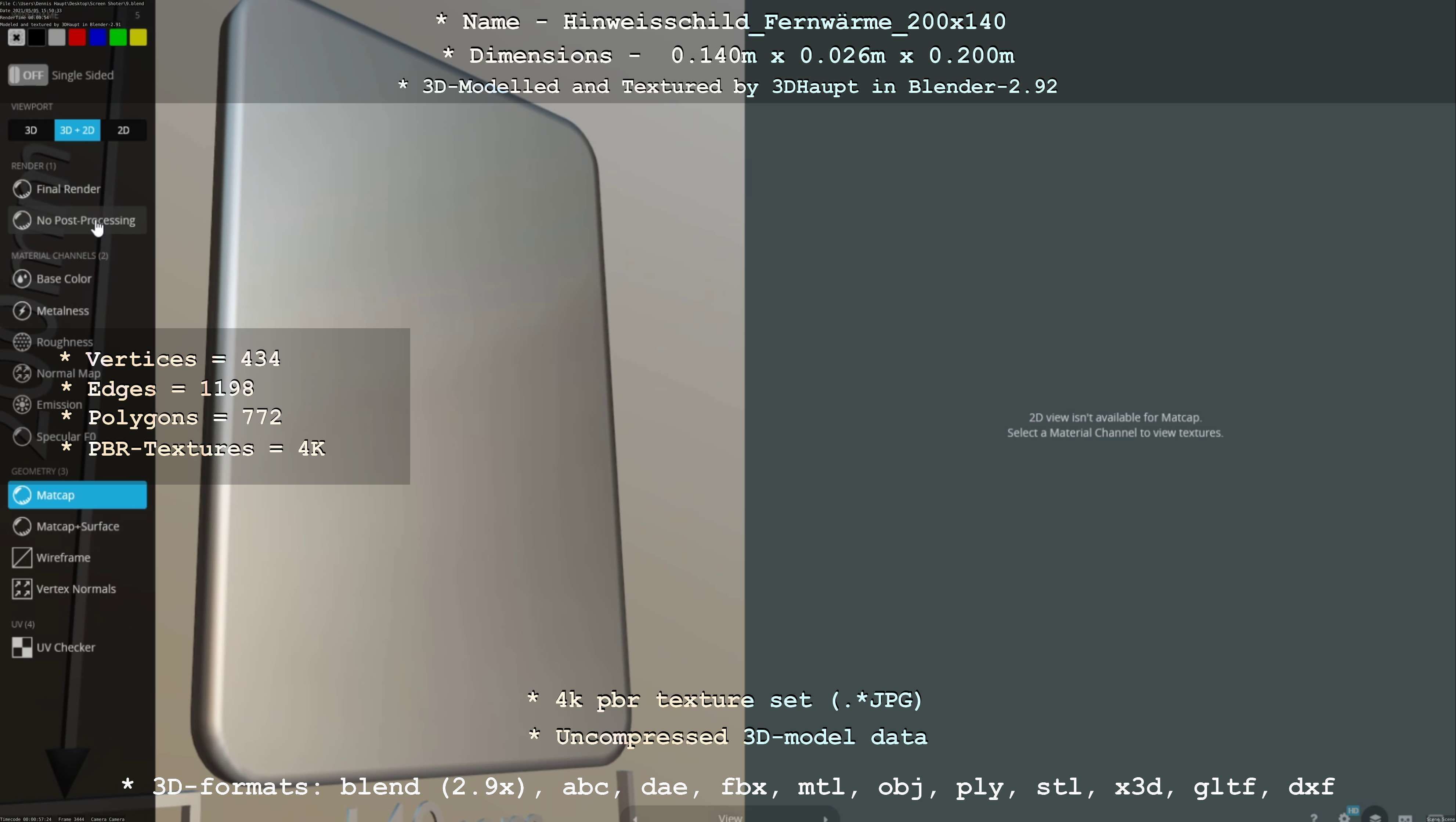 Hinweisschild Fernwaerme 200x140mm Low-poly 3D model_51