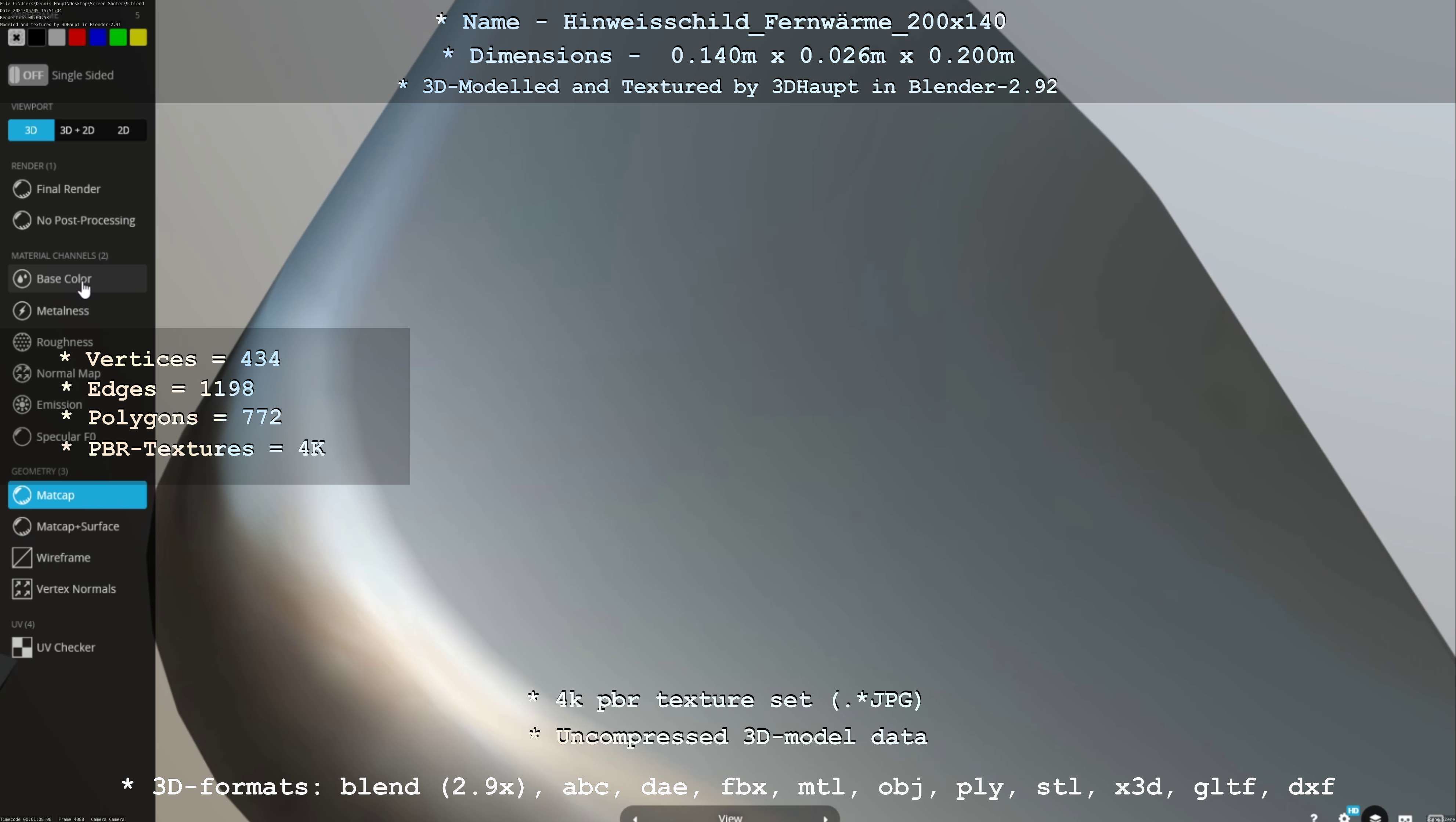 Hinweisschild Fernwaerme 200x140mm Low-poly 3D model_69