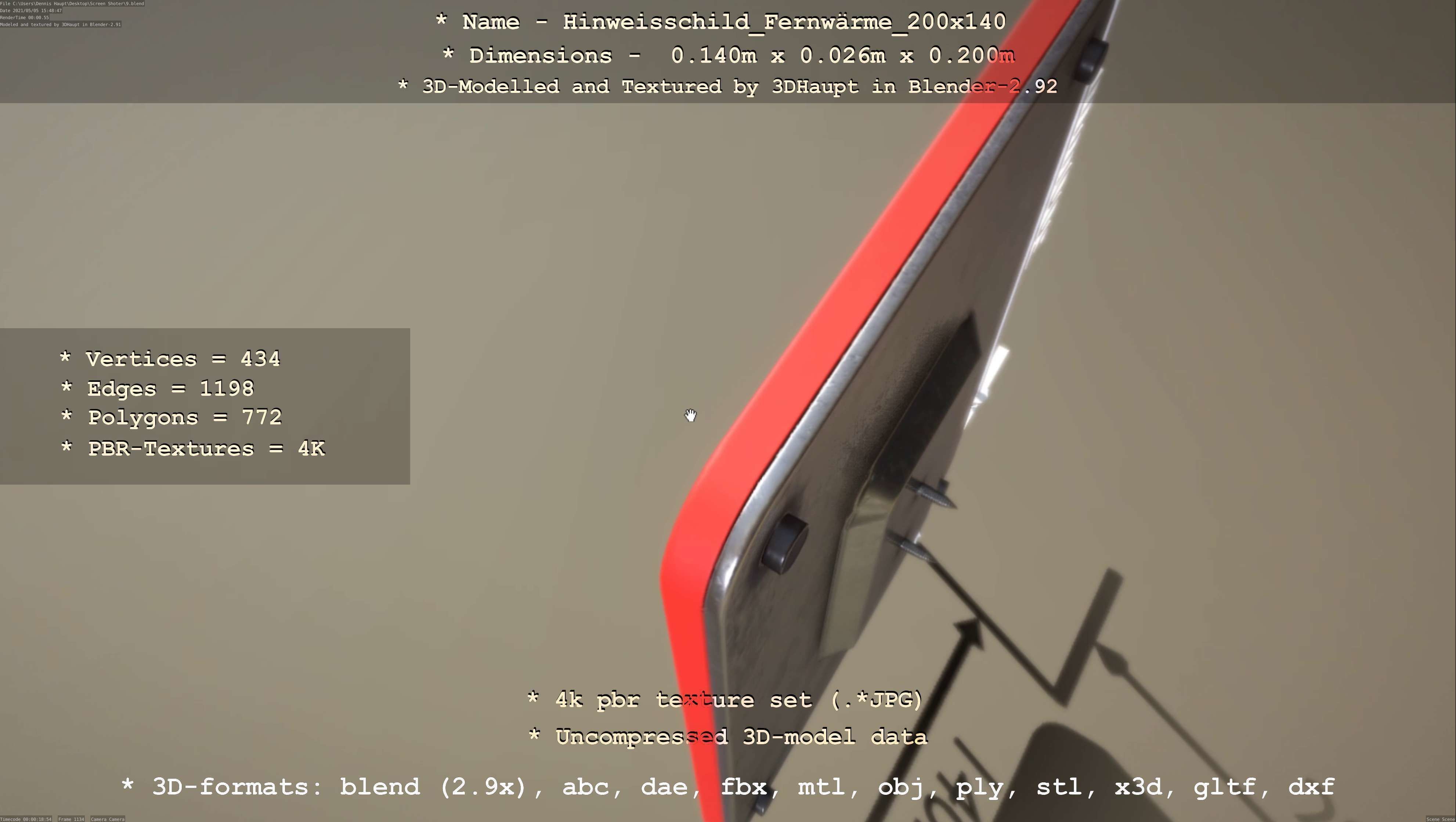 Hinweisschild Fernwaerme 200x140mm Low-poly 3D model_108