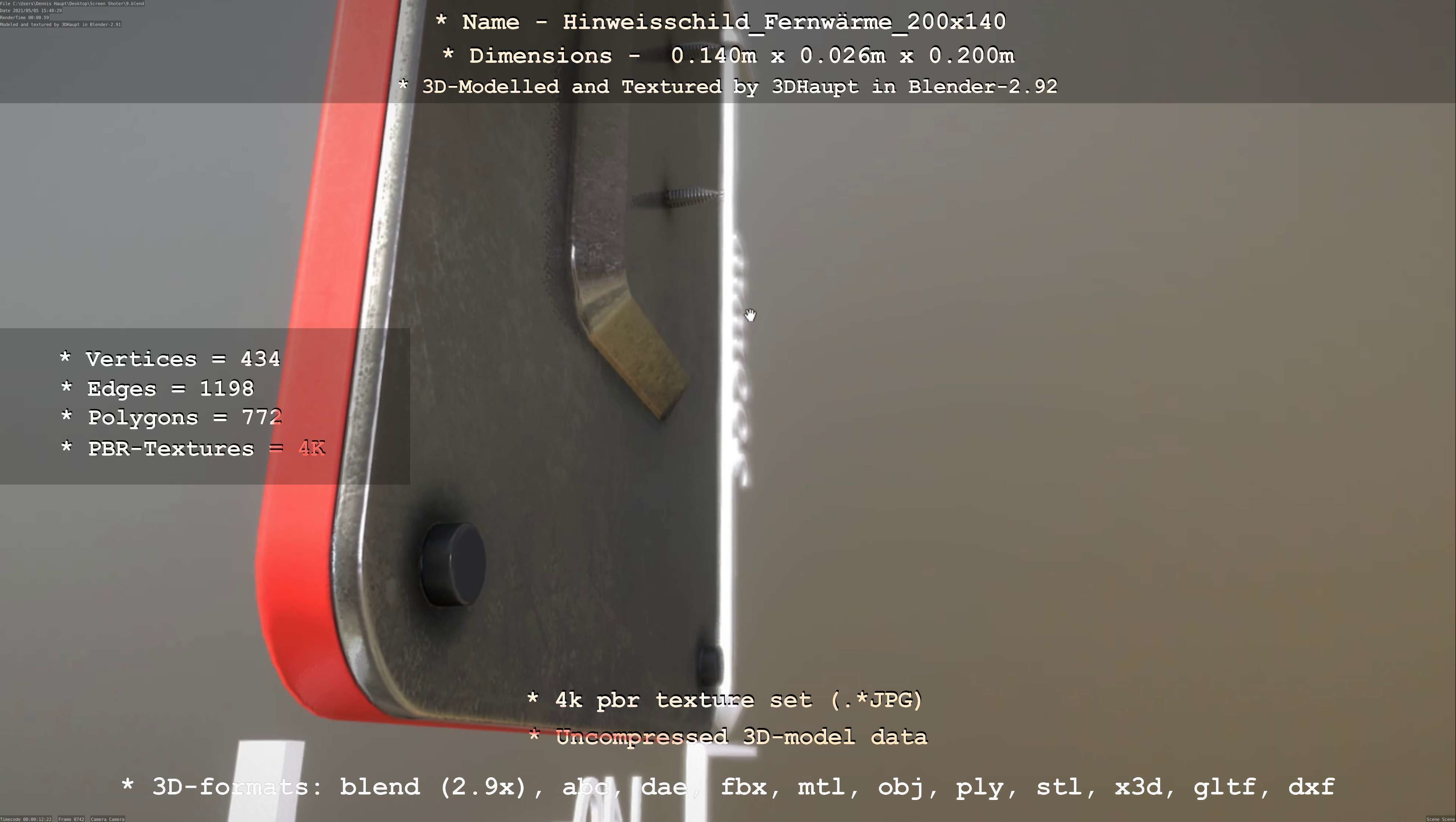 Hinweisschild Fernwaerme 200x140mm Low-poly 3D model_96