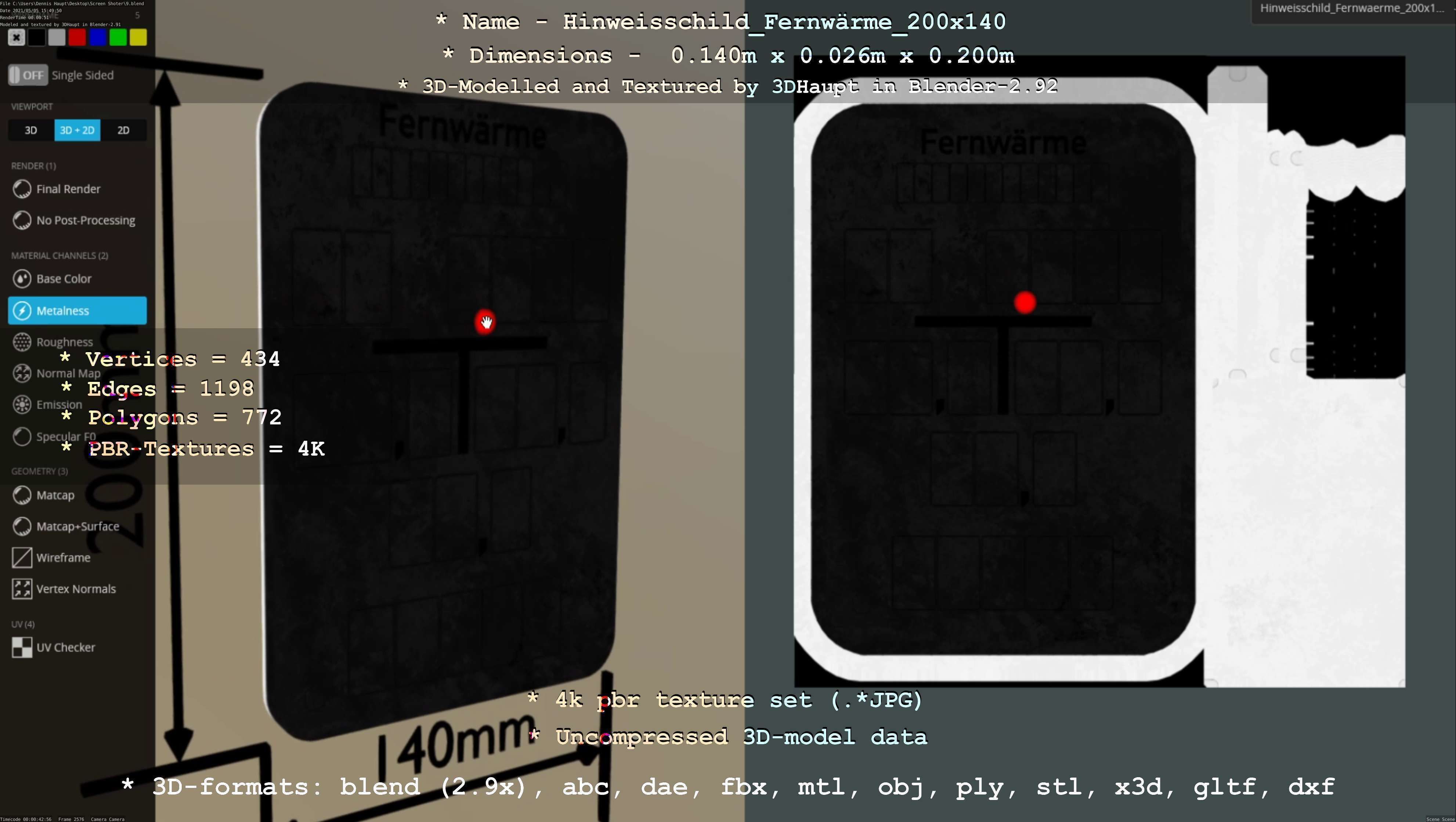 Hinweisschild Fernwaerme 200x140mm Low-poly 3D model_19