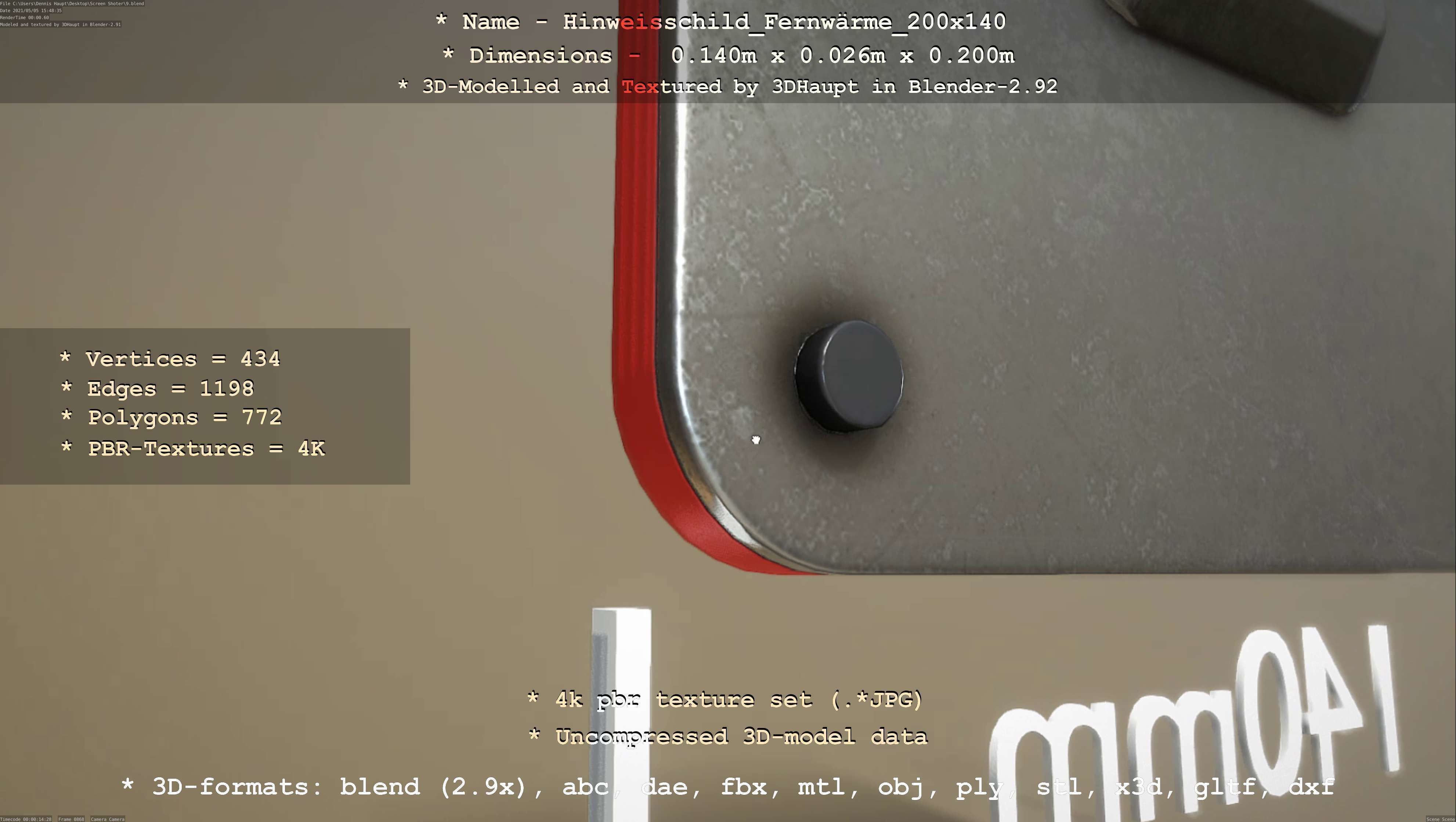 Hinweisschild Fernwaerme 200x140mm Low-poly 3D model_103