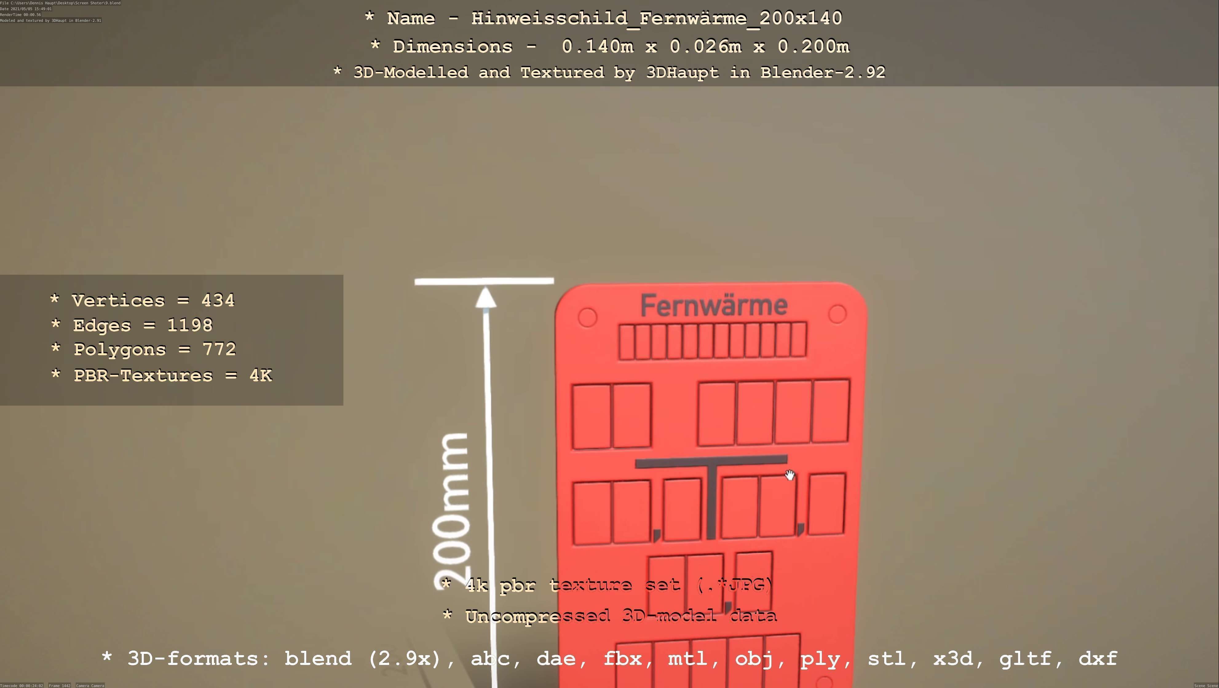 Hinweisschild Fernwaerme 200x140mm Low-poly 3D model_114