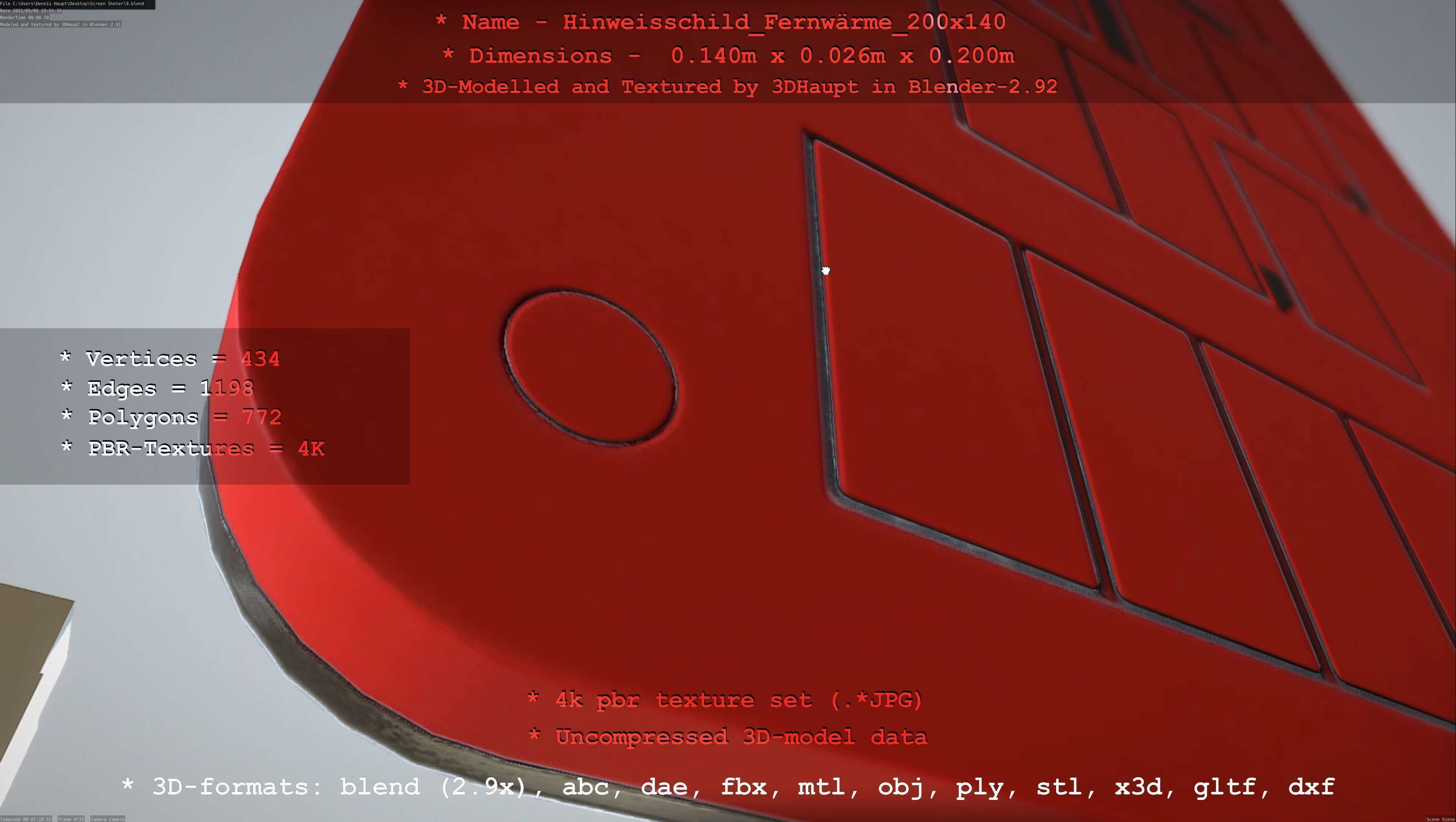 Hinweisschild Fernwaerme 200x140mm Low-poly 3D model_79