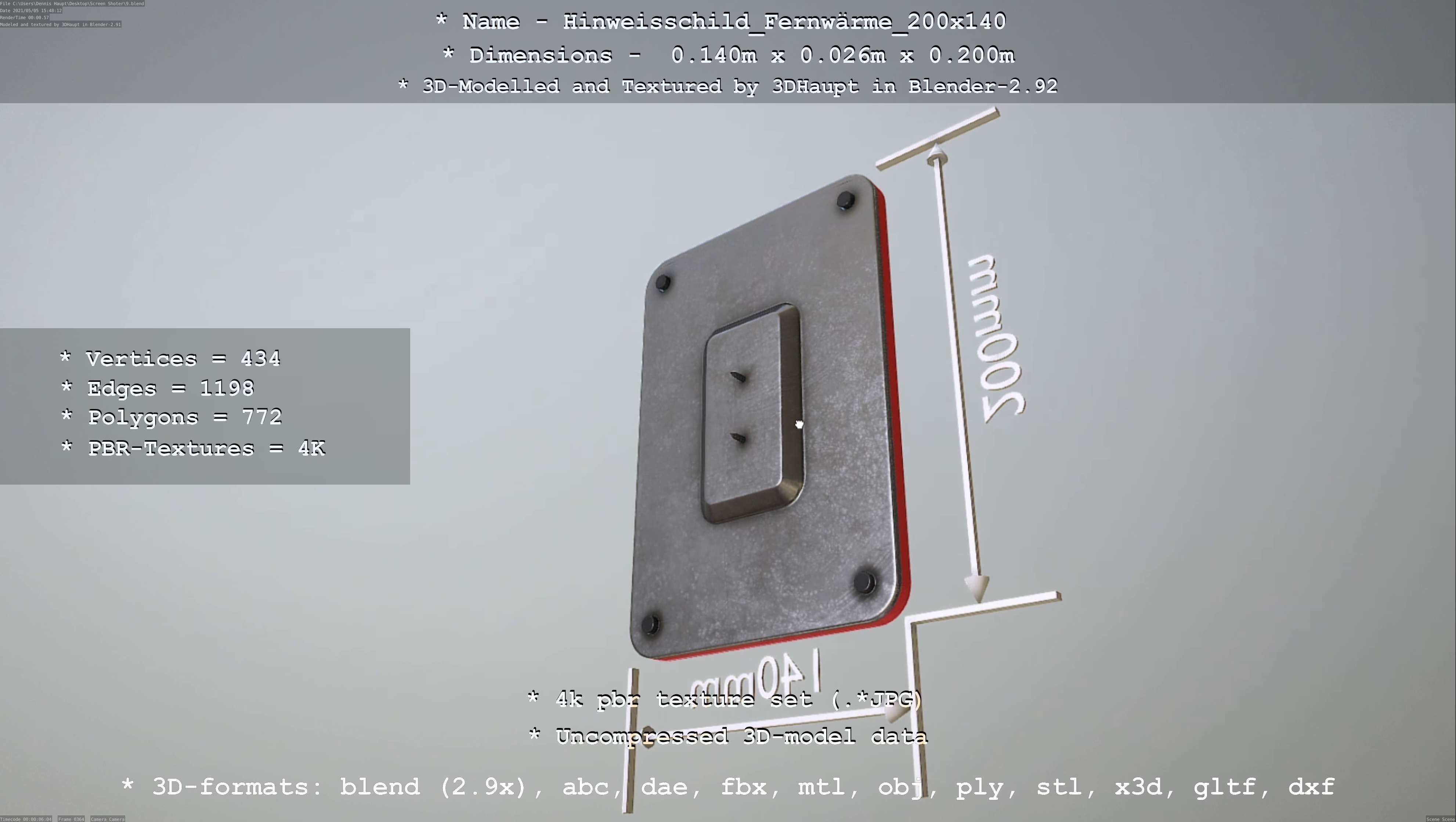 Hinweisschild Fernwaerme 200x140mm Low-poly 3D model_91