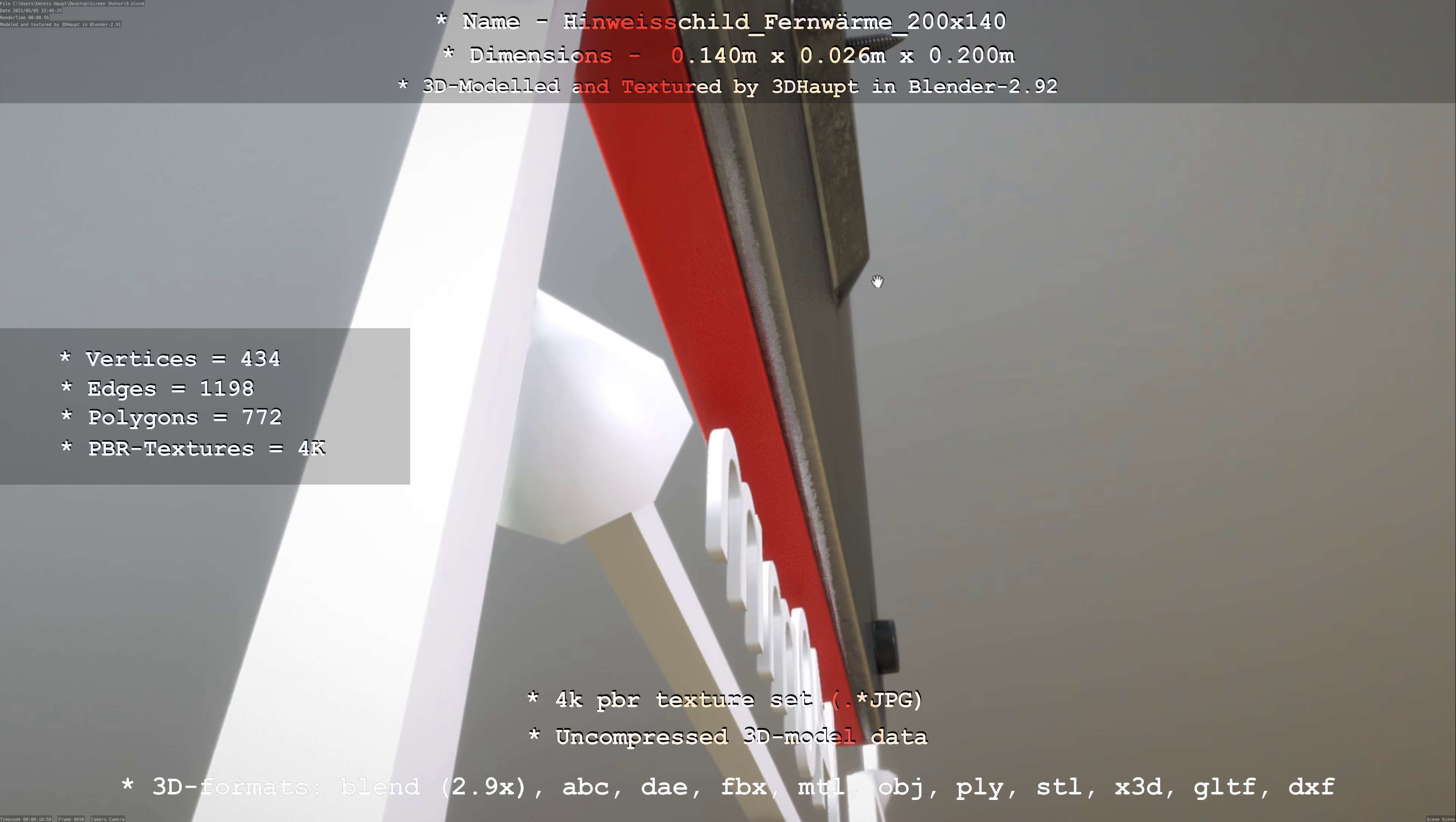 Hinweisschild Fernwaerme 200x140mm Low-poly 3D model_46