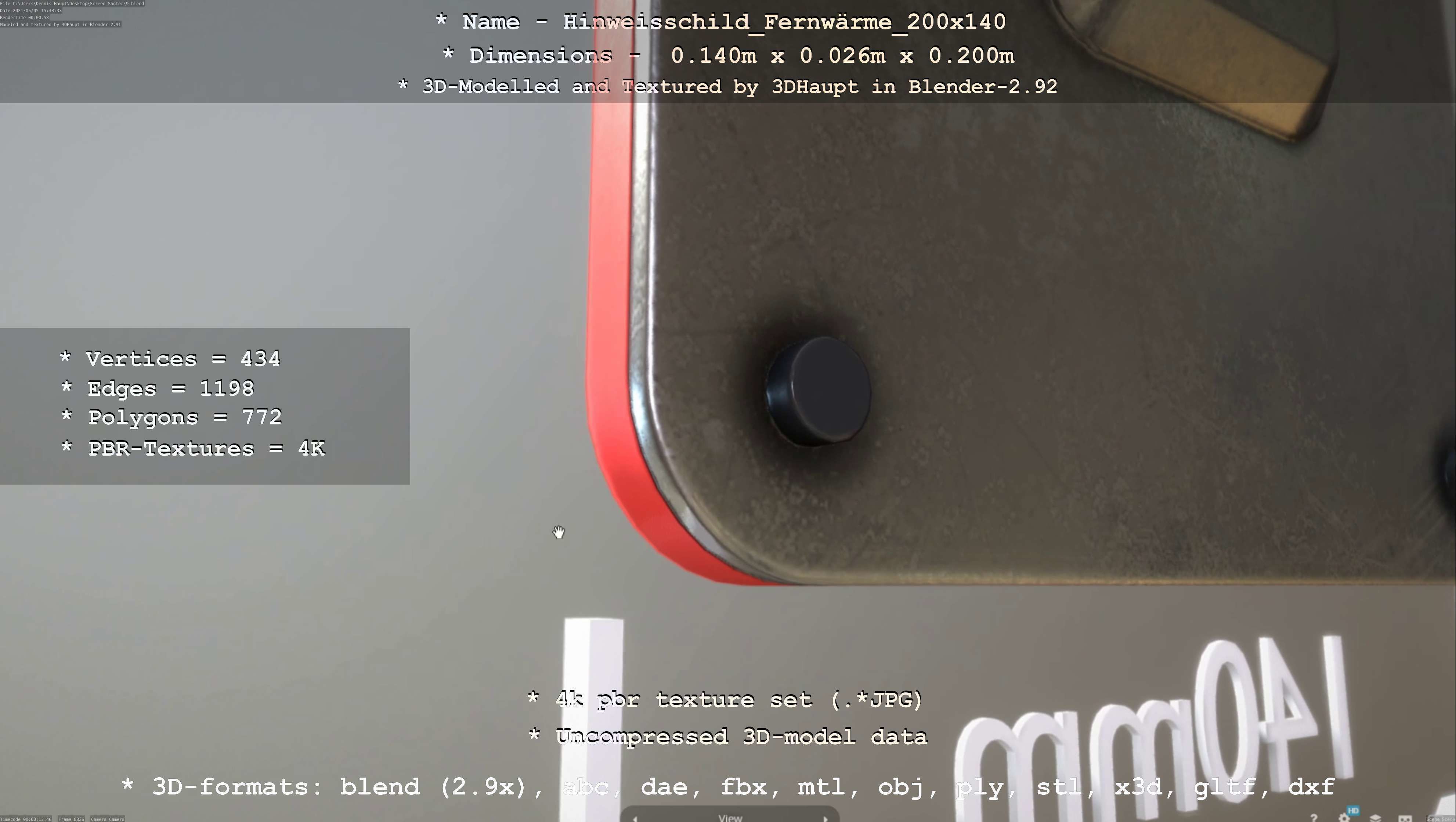 Hinweisschild Fernwaerme 200x140mm Low-poly 3D model_101