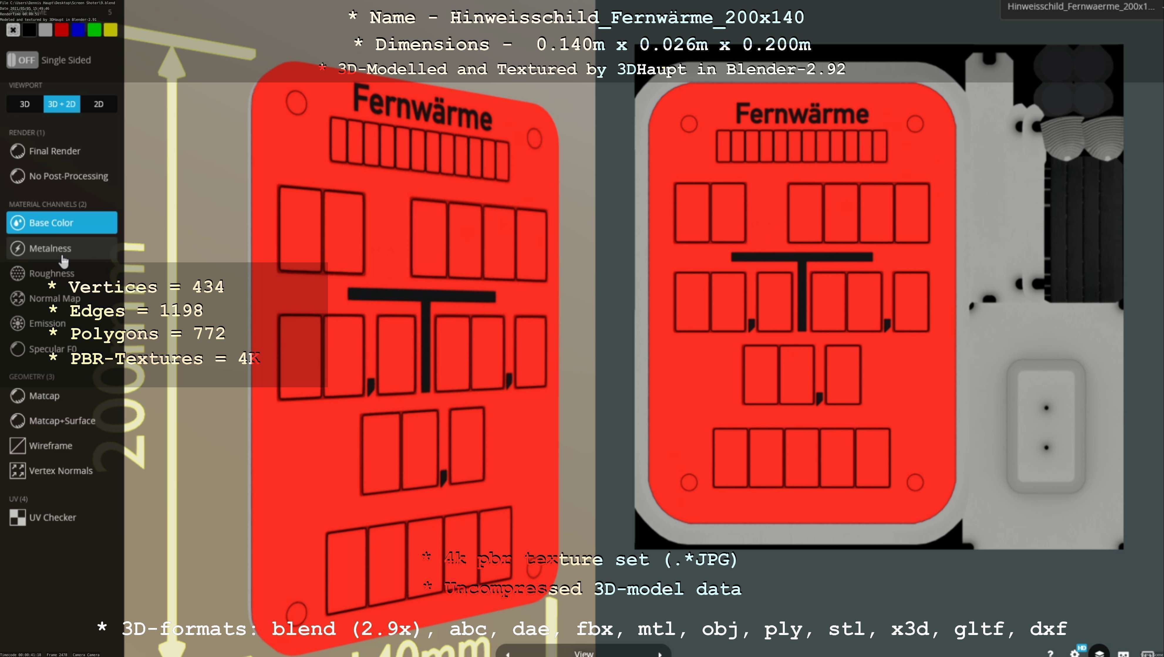 Hinweisschild Fernwaerme 200x140mm Low-poly 3D model_143