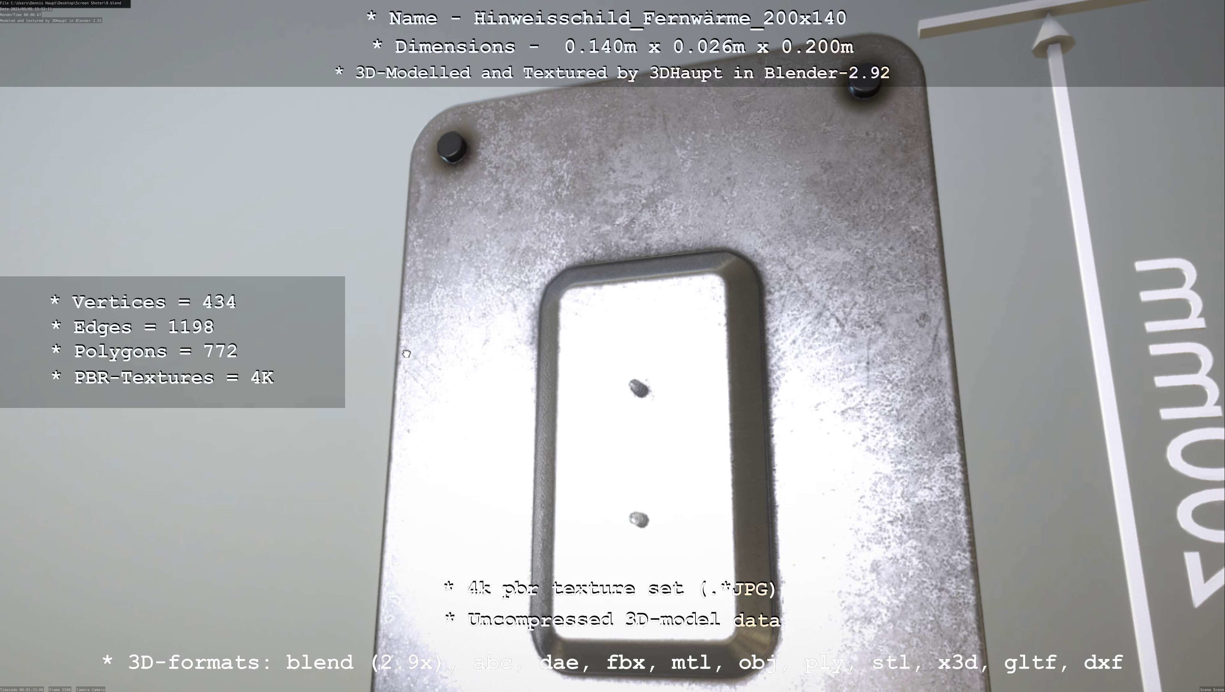 Hinweisschild Fernwaerme 200x140mm Low-poly 3D model_36