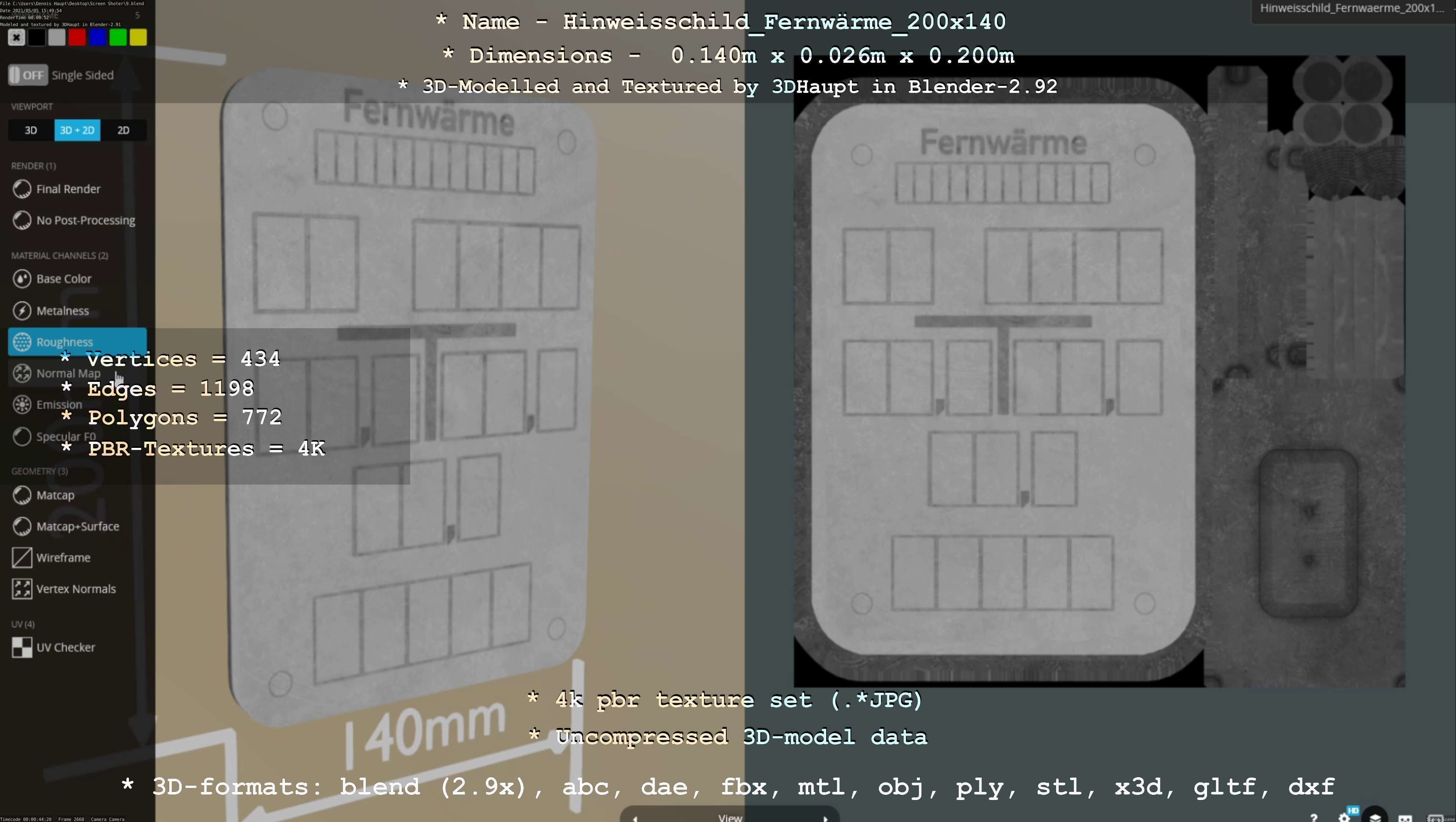 Hinweisschild Fernwaerme 200x140mm Low-poly 3D model_20