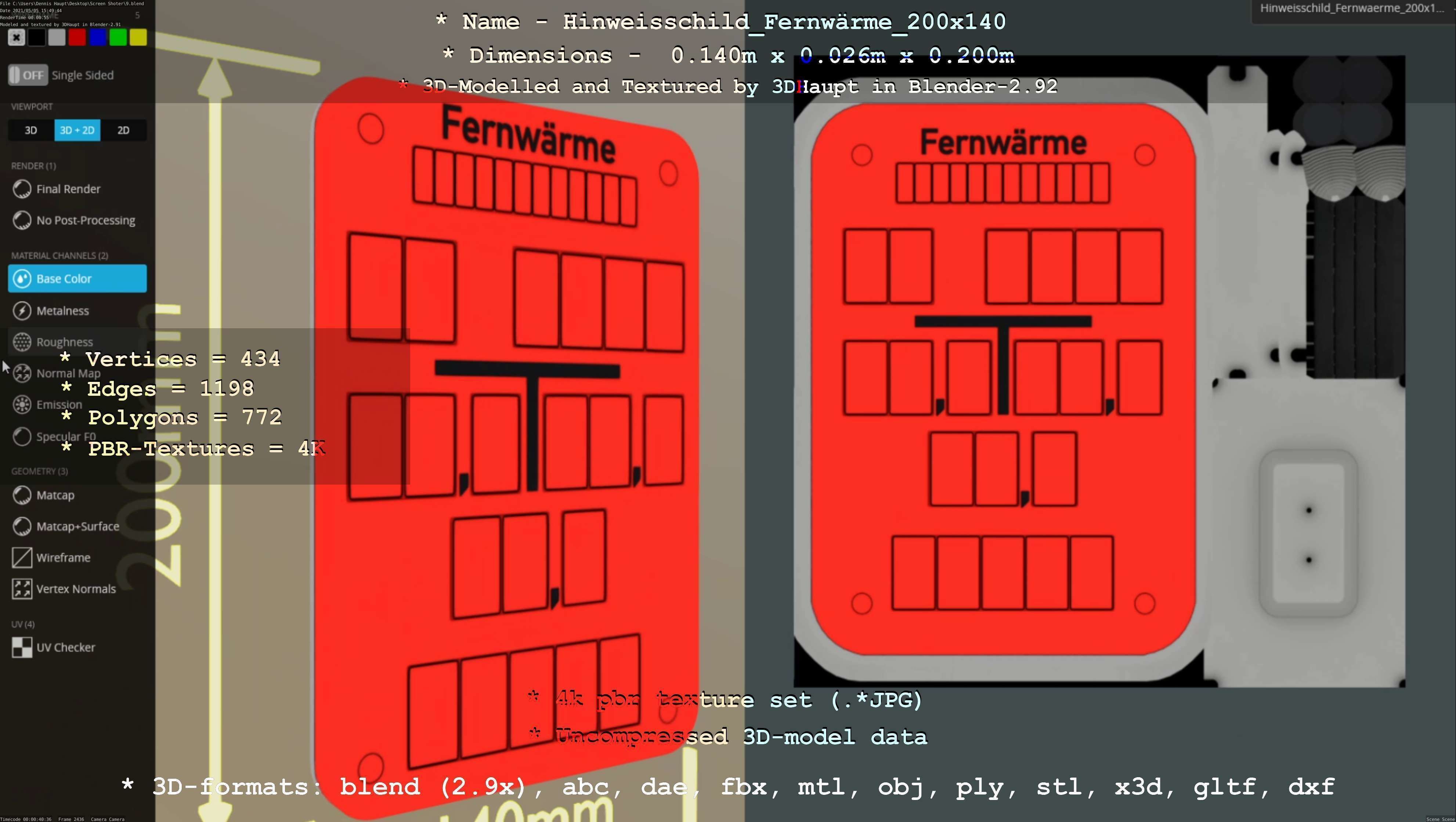 Hinweisschild Fernwaerme 200x140mm Low-poly 3D model_137