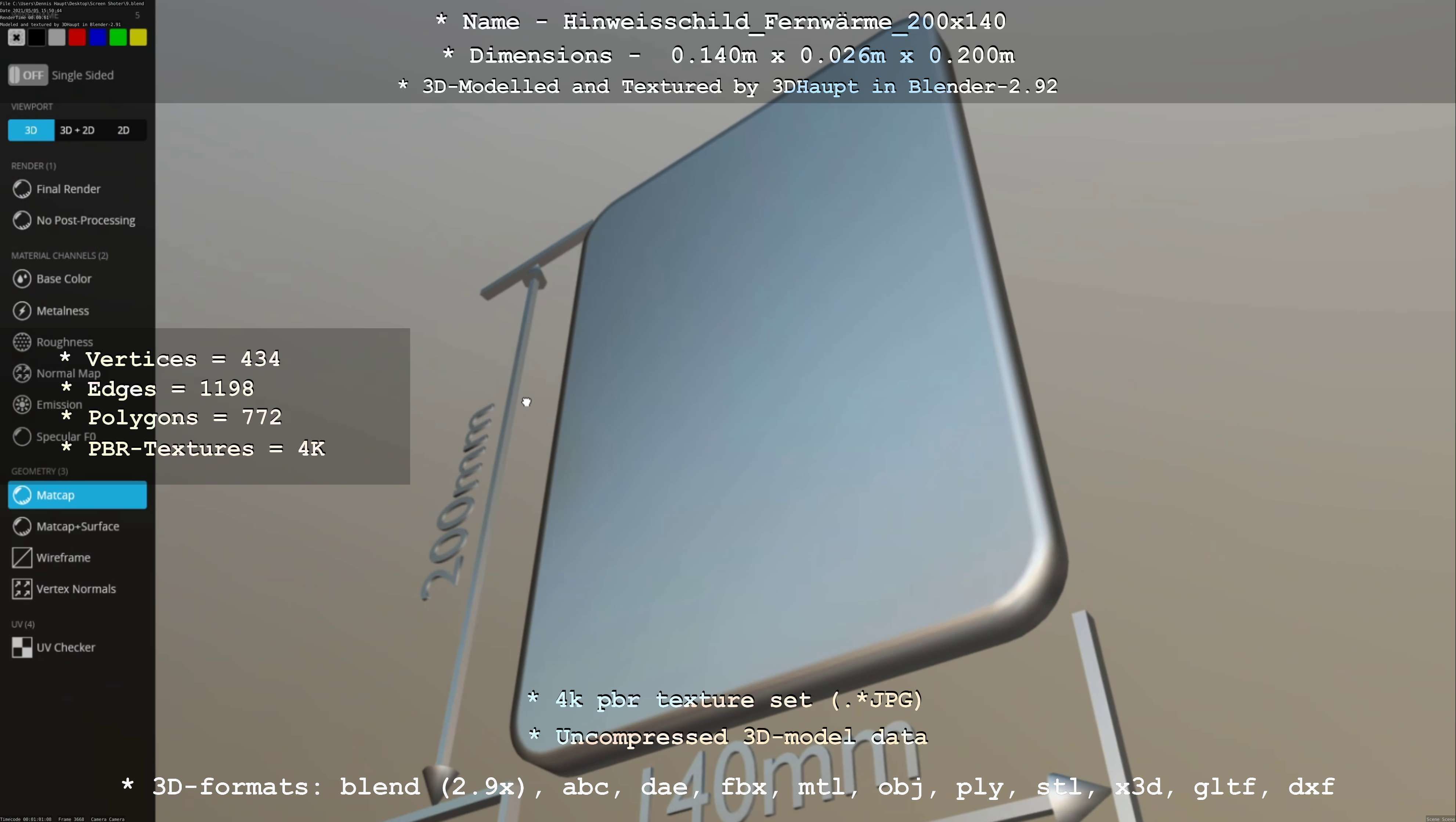 Hinweisschild Fernwaerme 200x140mm Low-poly 3D model_27