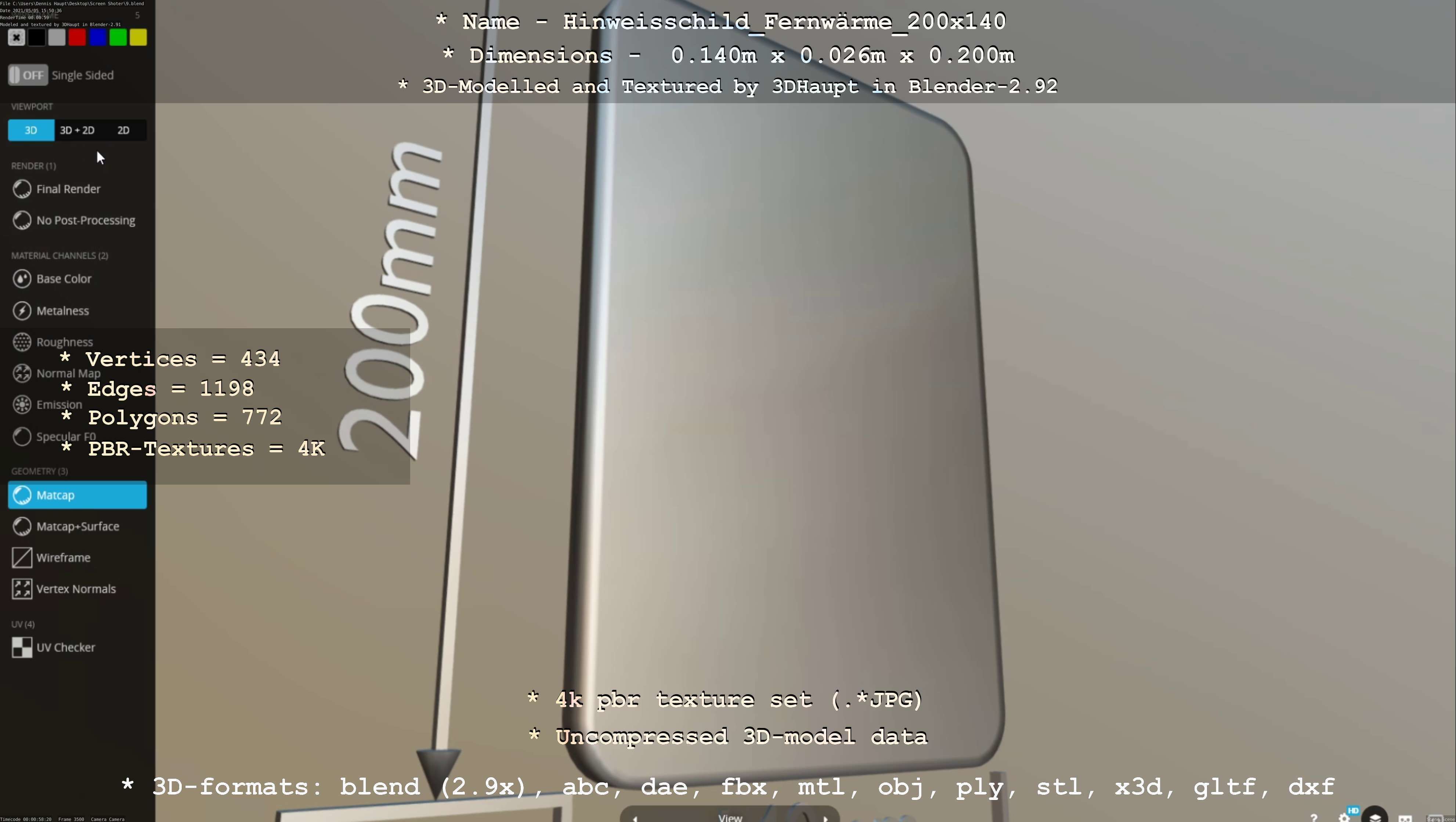 Hinweisschild Fernwaerme 200x140mm Low-poly 3D model_26