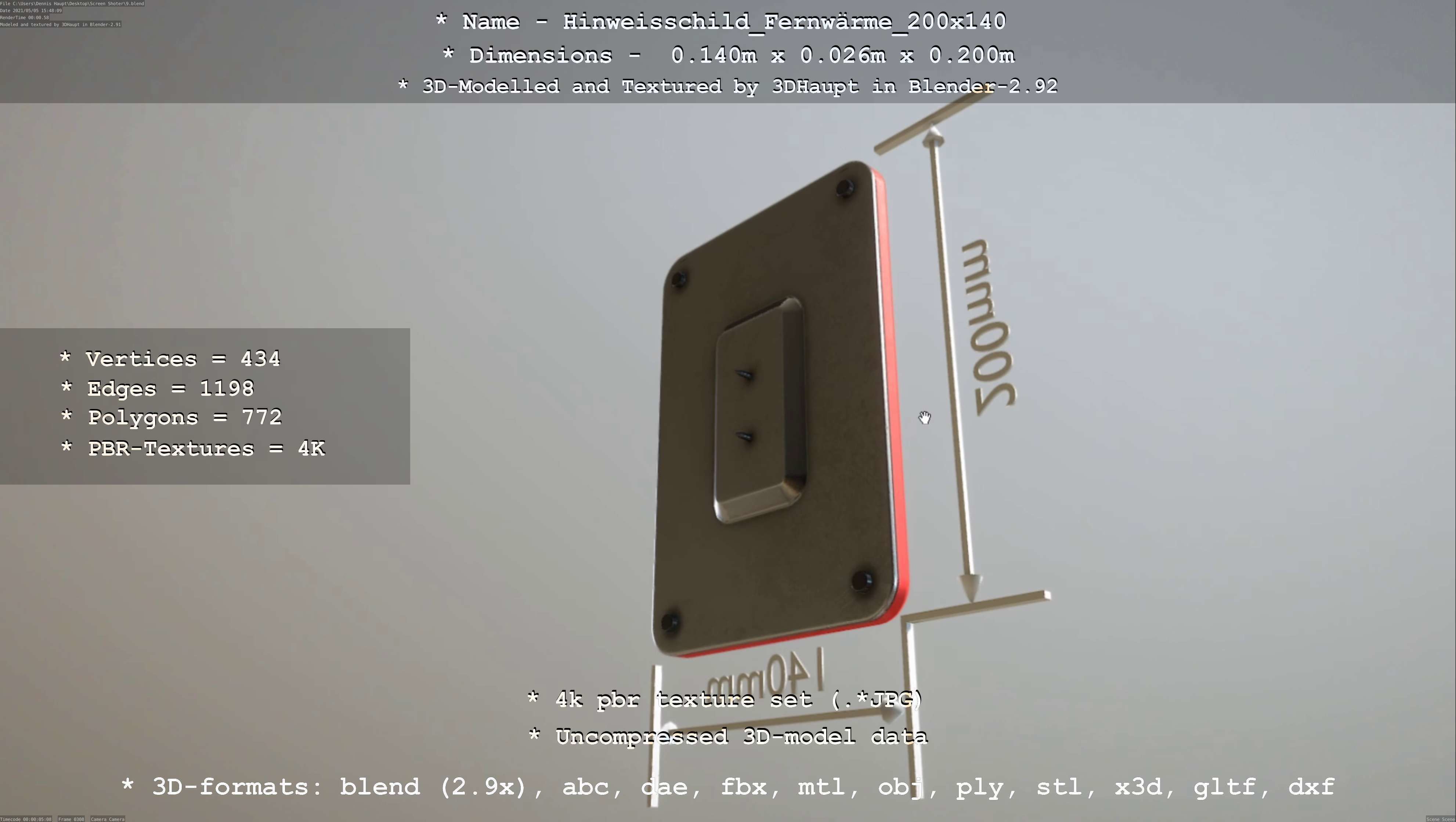 Hinweisschild Fernwaerme 200x140mm Low-poly 3D model_41